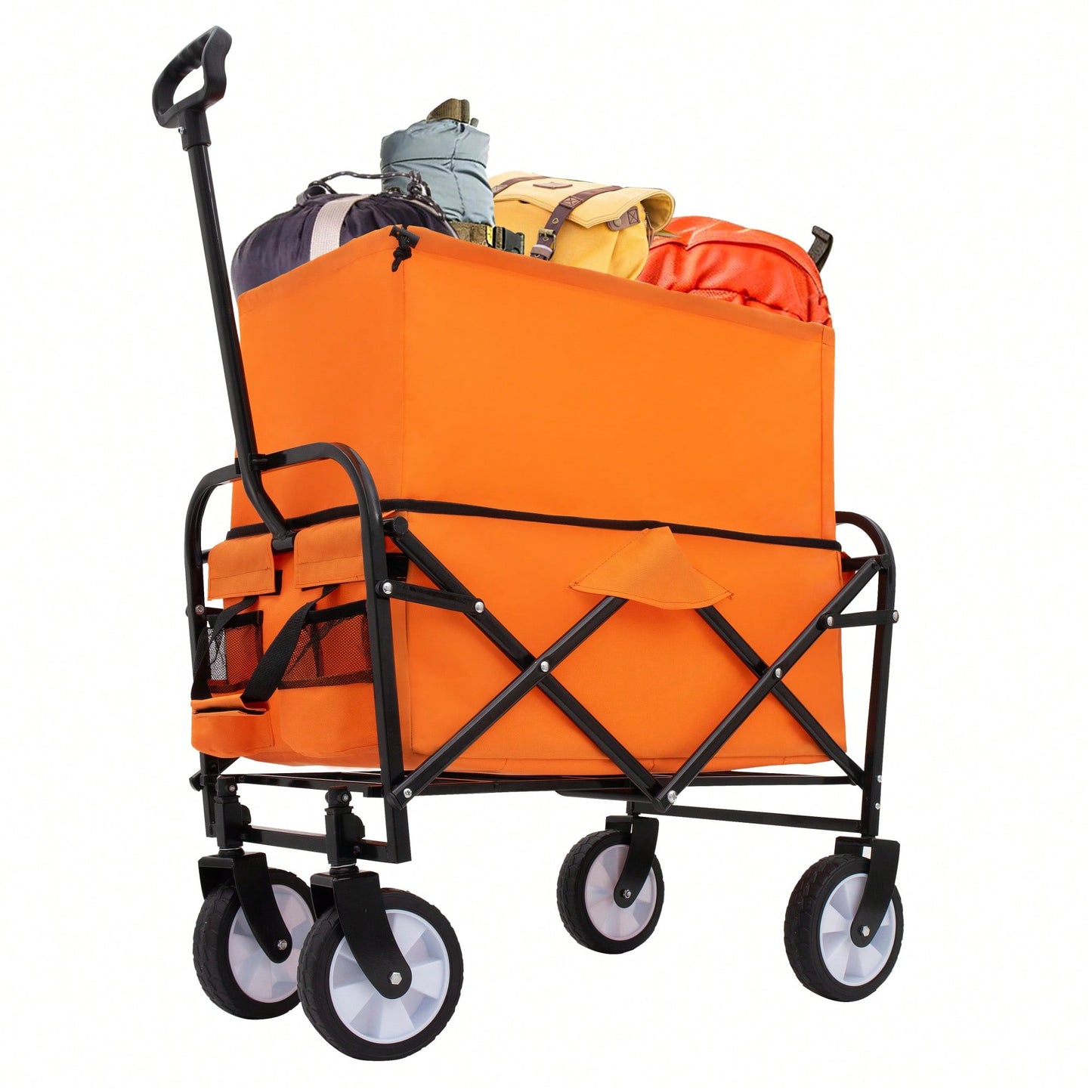 Heavy Duty Collapsible Beach Wagon Utility Cart For Camping Shopping Sports Gardening Fishing Supports 225lbs With All-Terrain Wheels Orange