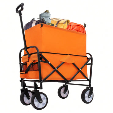 Heavy Duty Collapsible Beach Wagon Utility Cart For Camping Shopping Sports Gardening Fishing Supports 225lbs With All-Terrain Wheels Orange