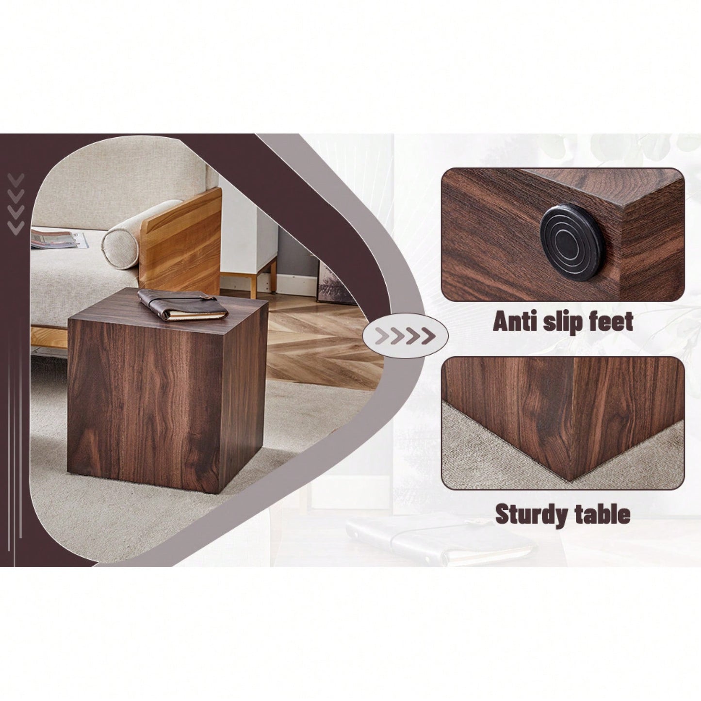 Stylish 16 Inch Walnut Wood Grain MDF Coffee Table With Cube Design Perfect For Living Room Accent