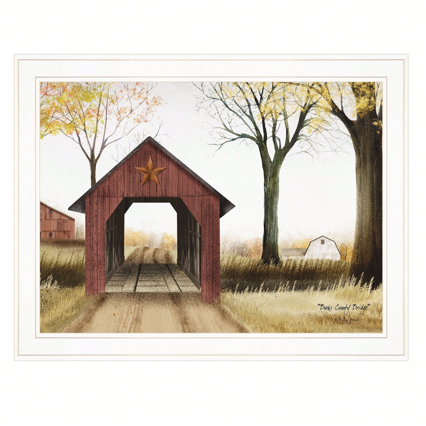 Charming Framed Print Of Bucks County Bridge In White Frame Perfect For Home Decor