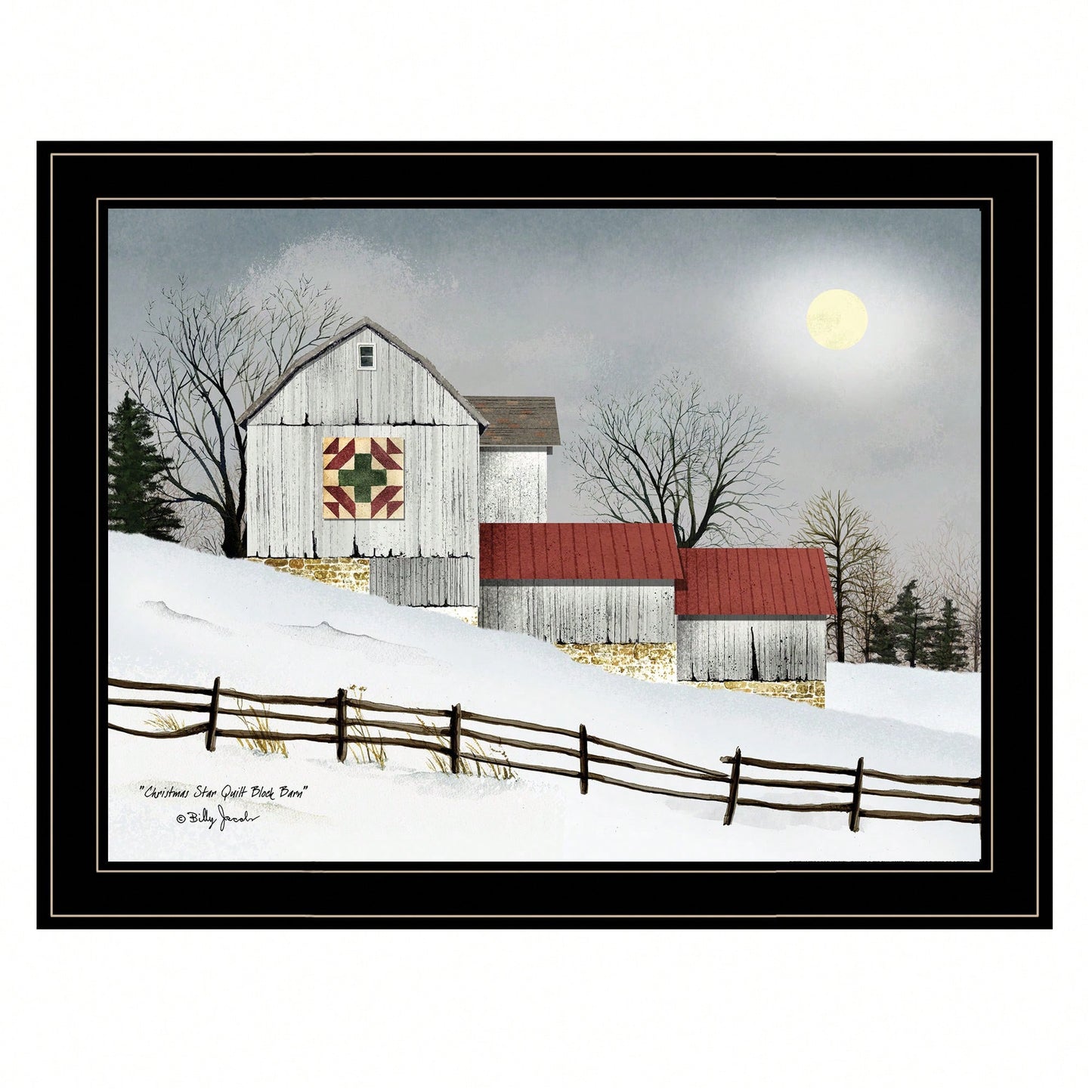 Christmas Star Quilt Block Framed Wall Art For Modern Farmhouse Living Room And Bedroom Decor