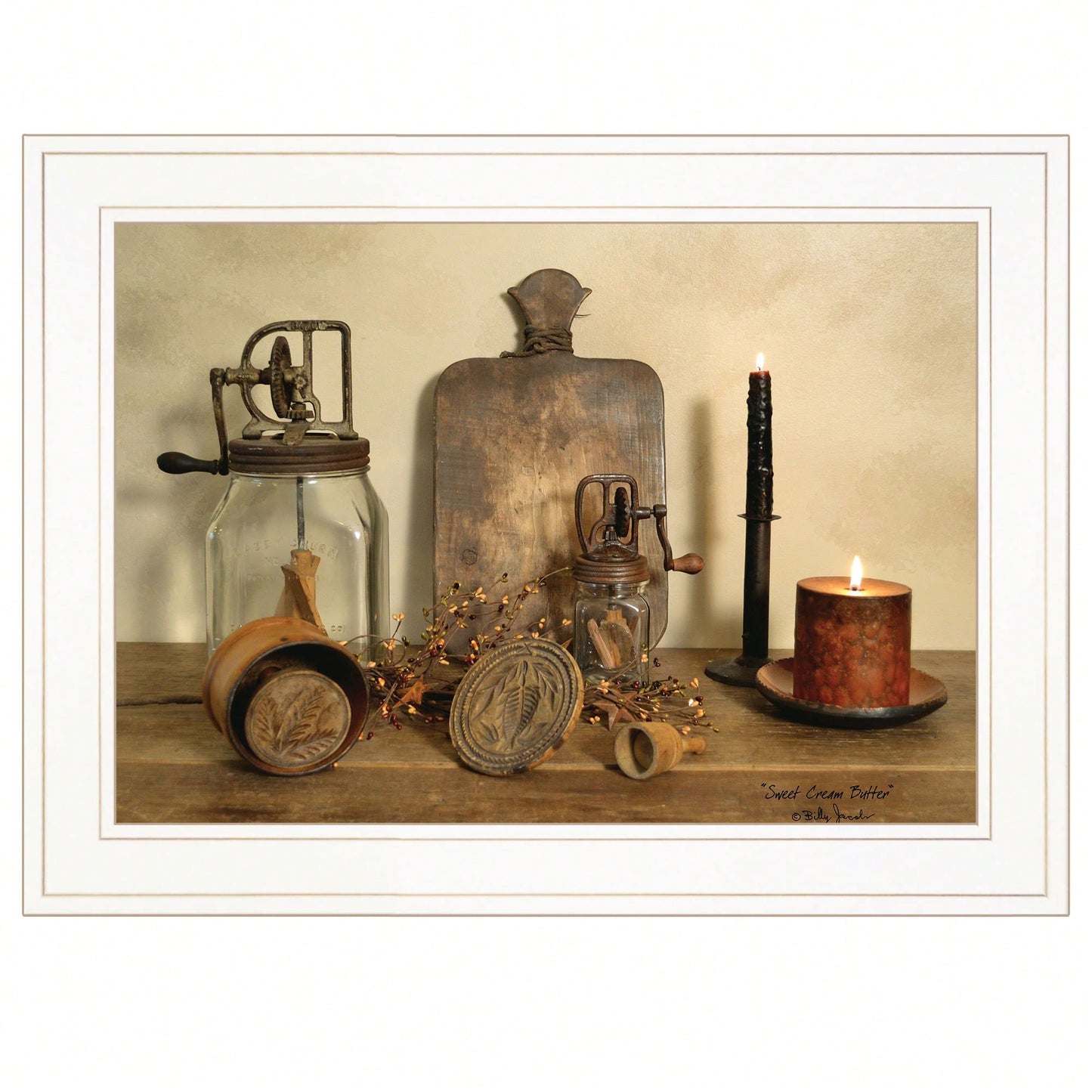 Rustic Sweet Cream Butter Framed Wall Art With White Frame For Farmhouse Decor