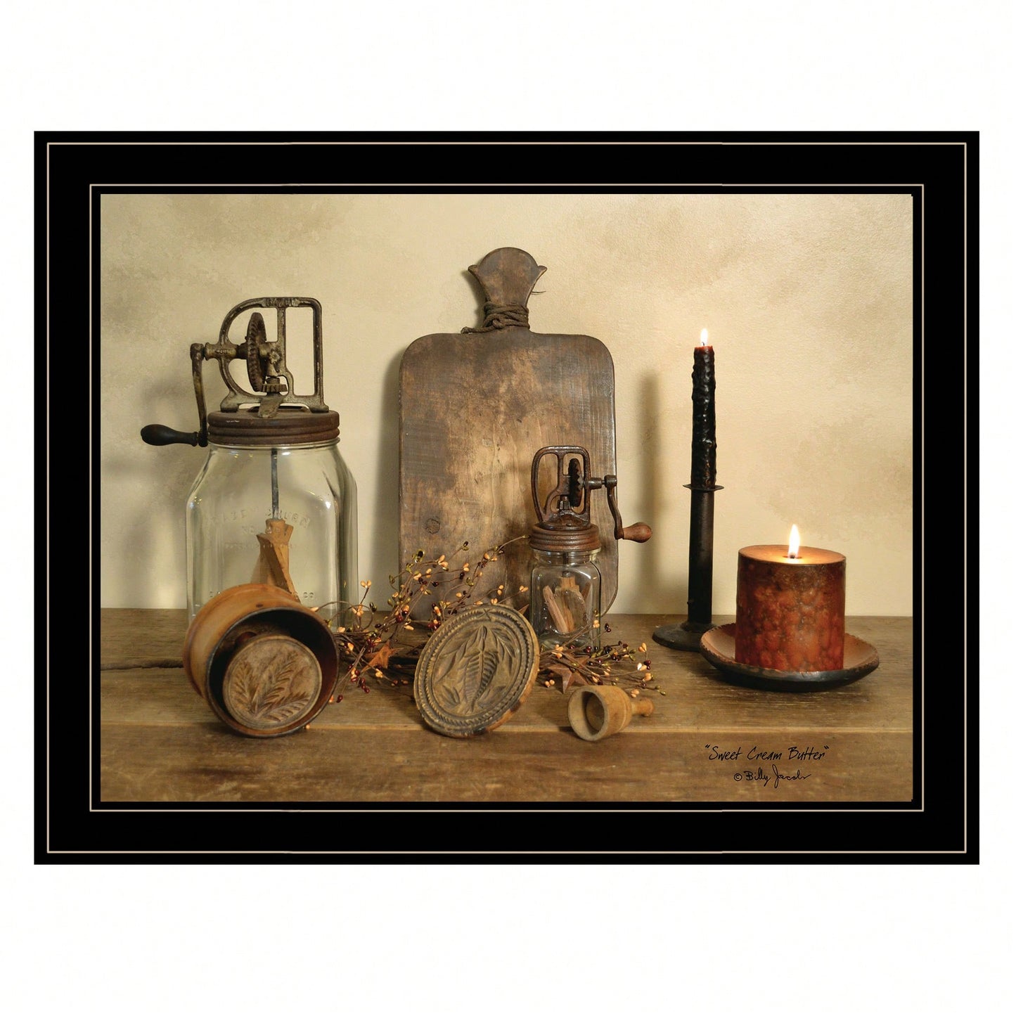 Sweet Cream Butter Framed Print With Black Frame For Rustic Kitchen Decor