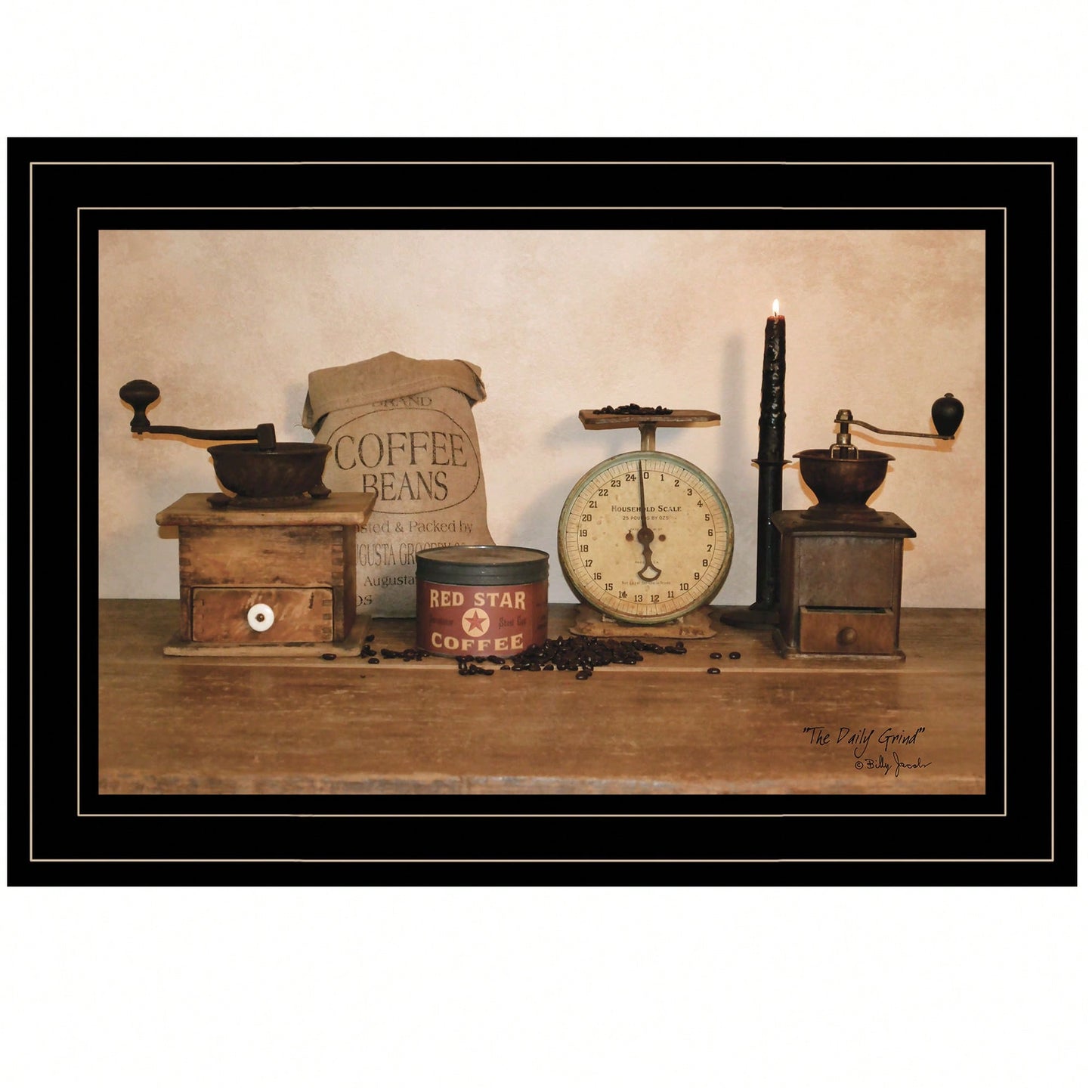 Rustic Coffee Shop Framed Wall Art In Black Frame For Cozy Home Decor