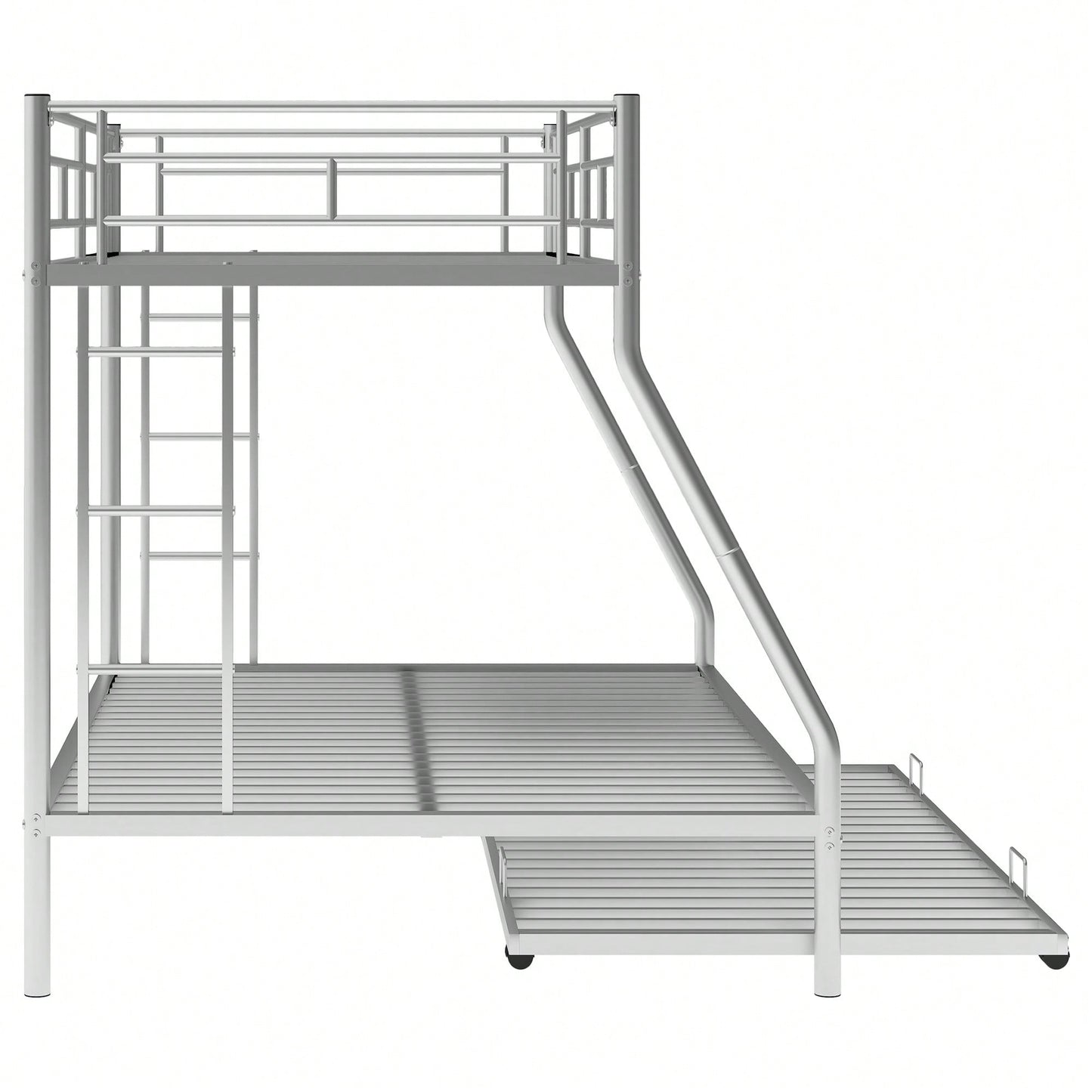 Sturdy Twin Over Full Bunk Bed With Twin Trundle And Dual Ladders In Black Finish