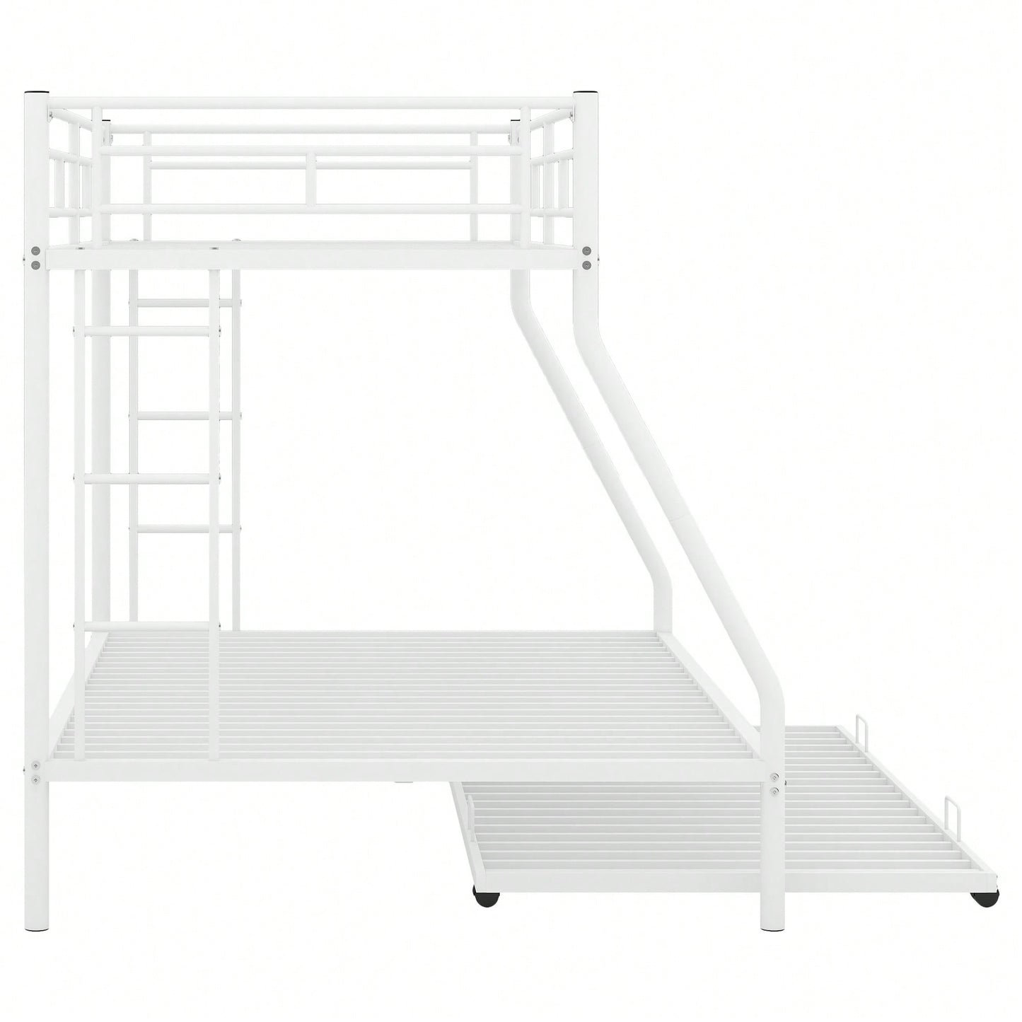 Sturdy Twin Over Full Bunk Bed With Twin Trundle And Dual Ladders In Black Finish