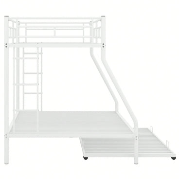 Sturdy Twin Over Full Bunk Bed With Twin Trundle And Dual Ladders In Black Finish