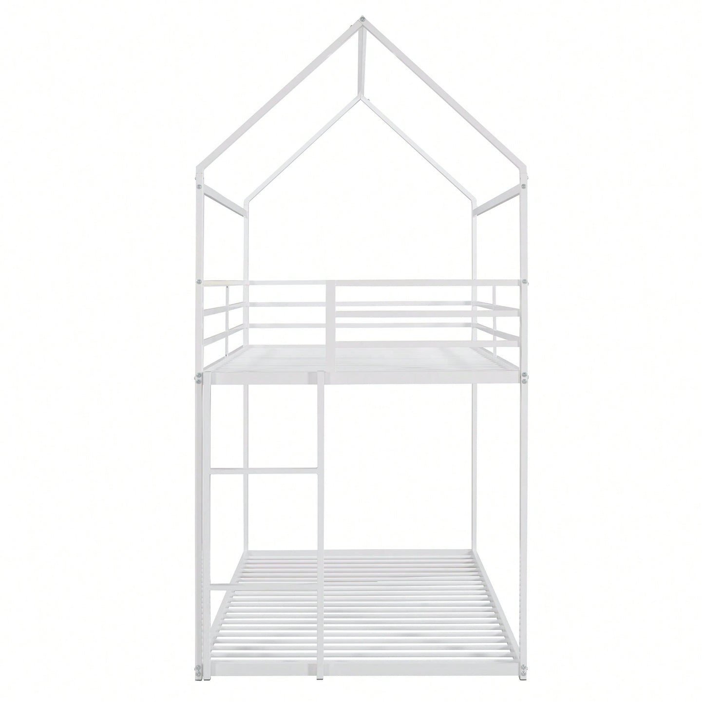 Twin Over Twin Metal Bunk Bed Frame For Kids With Built-In Ladder - No Box Spring Required - White Finish