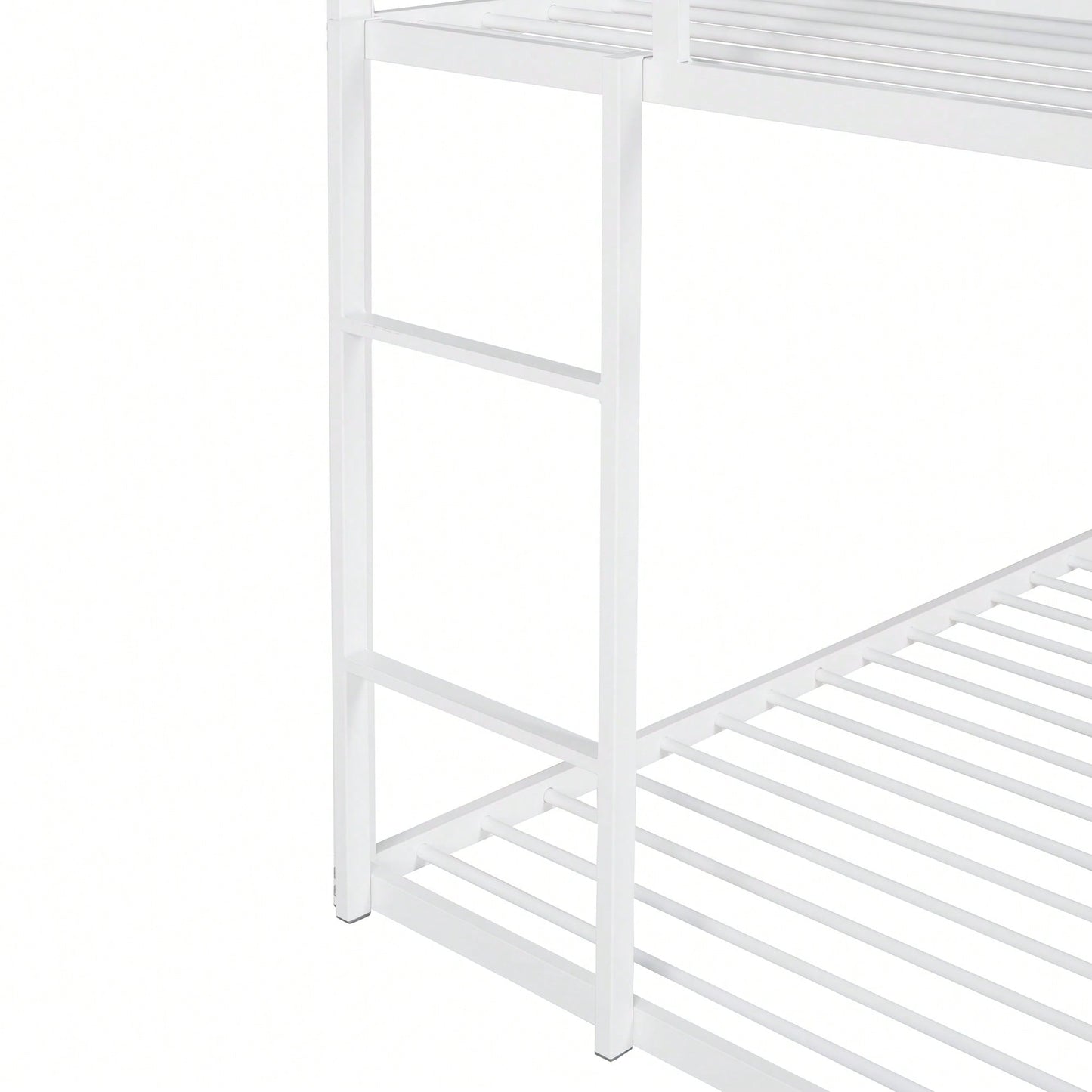 Twin Over Twin Metal Bunk Bed Frame For Kids With Built-In Ladder - No Box Spring Required - White Finish