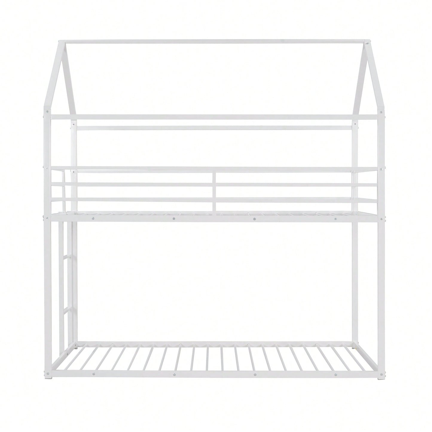 Twin Over Twin Metal Bunk Bed Frame For Kids With Built-In Ladder - No Box Spring Required - White Finish