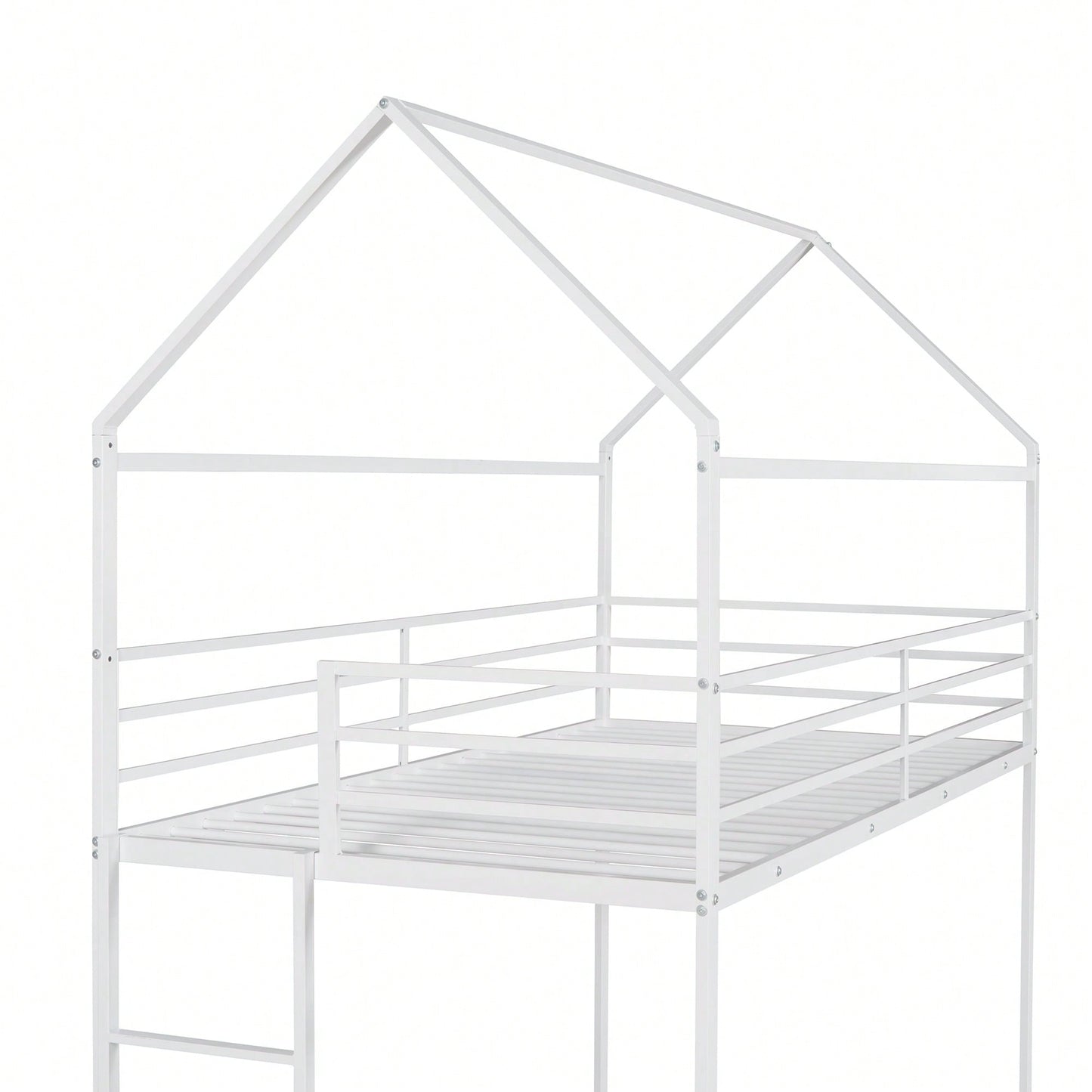Twin Over Twin Metal Bunk Bed Frame For Kids With Built-In Ladder - No Box Spring Required - White Finish