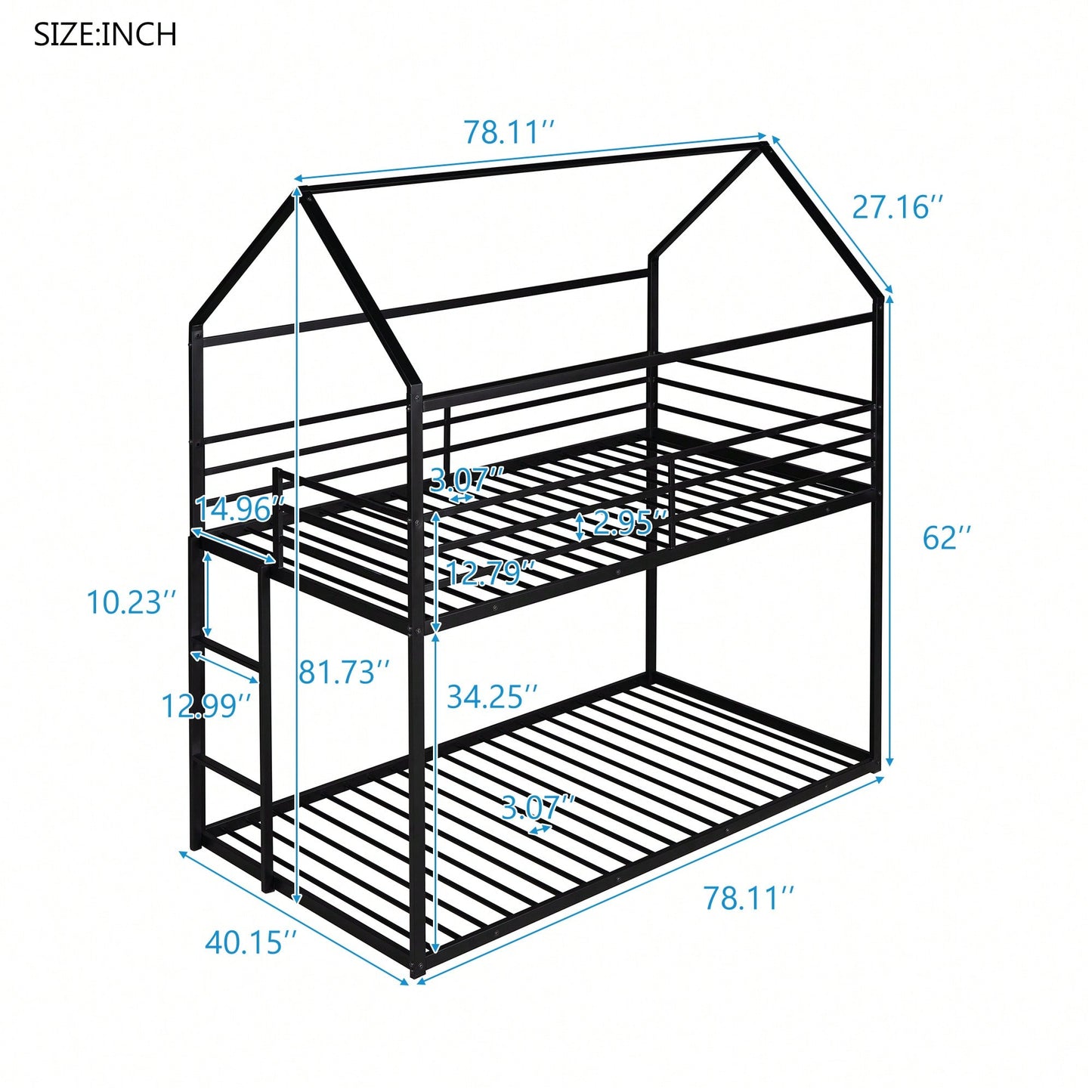 Twin Over Twin Metal Bunk Bed Frame For Kids With Built-In Ladder - No Box Spring Required - White Finish