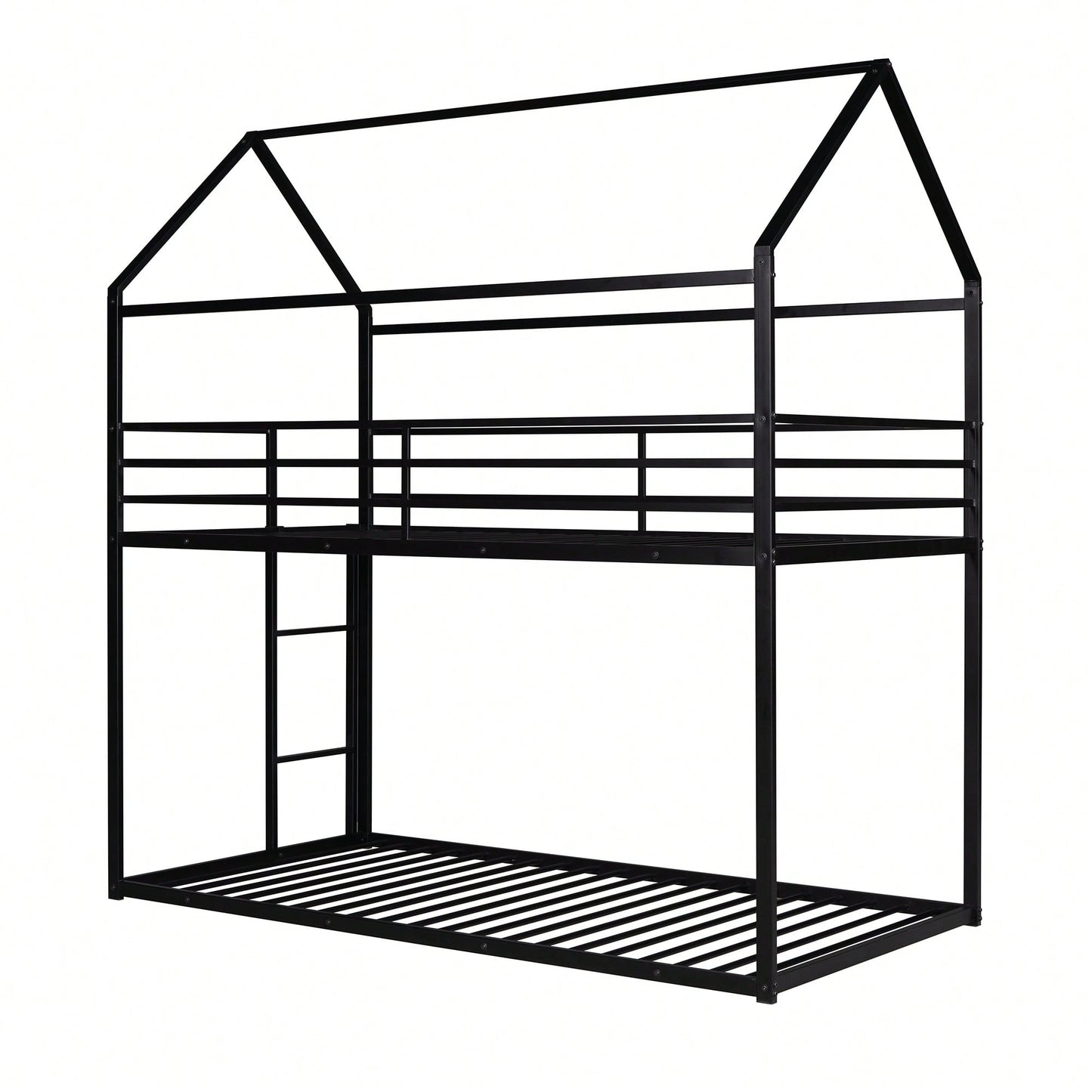 Twin Over Twin Metal Bunk Bed Frame For Kids With Built-In Ladder - No Box Spring Required - White Finish
