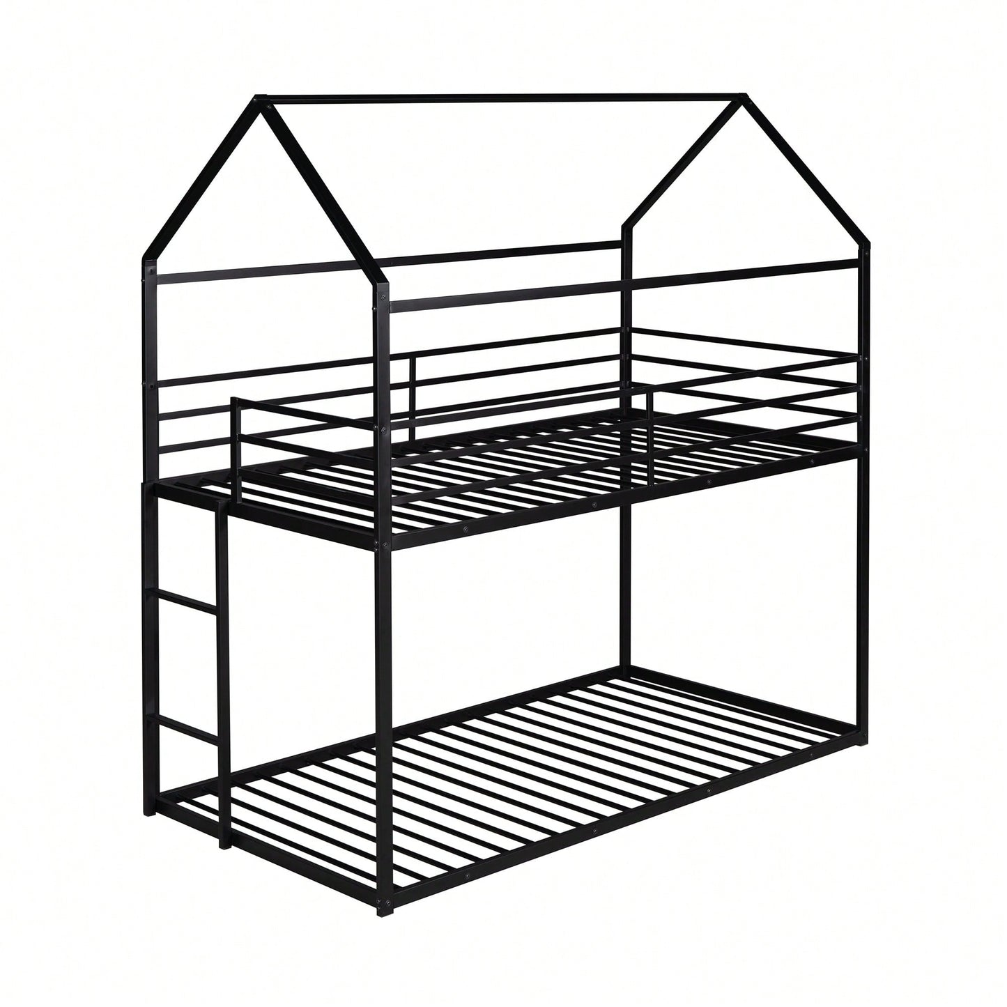 Twin Over Twin Metal Bunk Bed Frame For Kids With Built-In Ladder - No Box Spring Required - White Finish