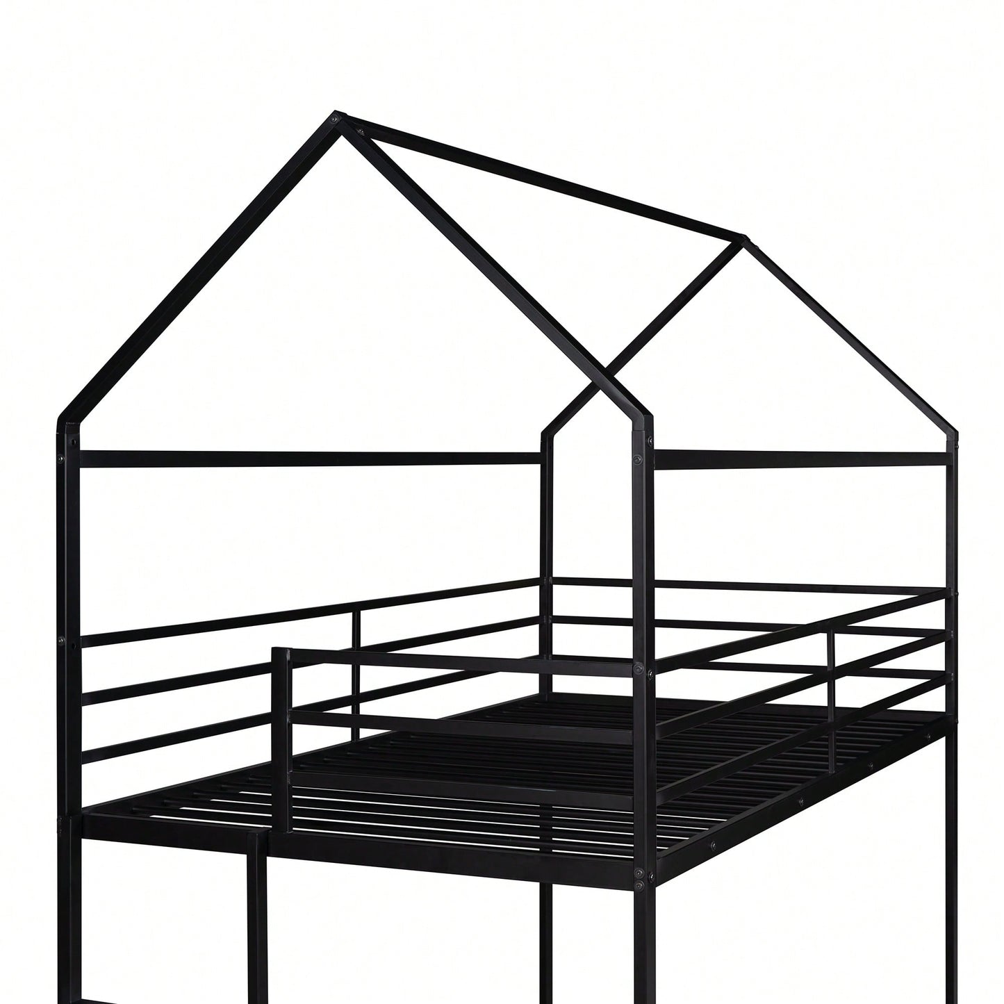 Twin Over Twin Metal Bunk Bed Frame For Kids With Built-In Ladder - No Box Spring Required - White Finish
