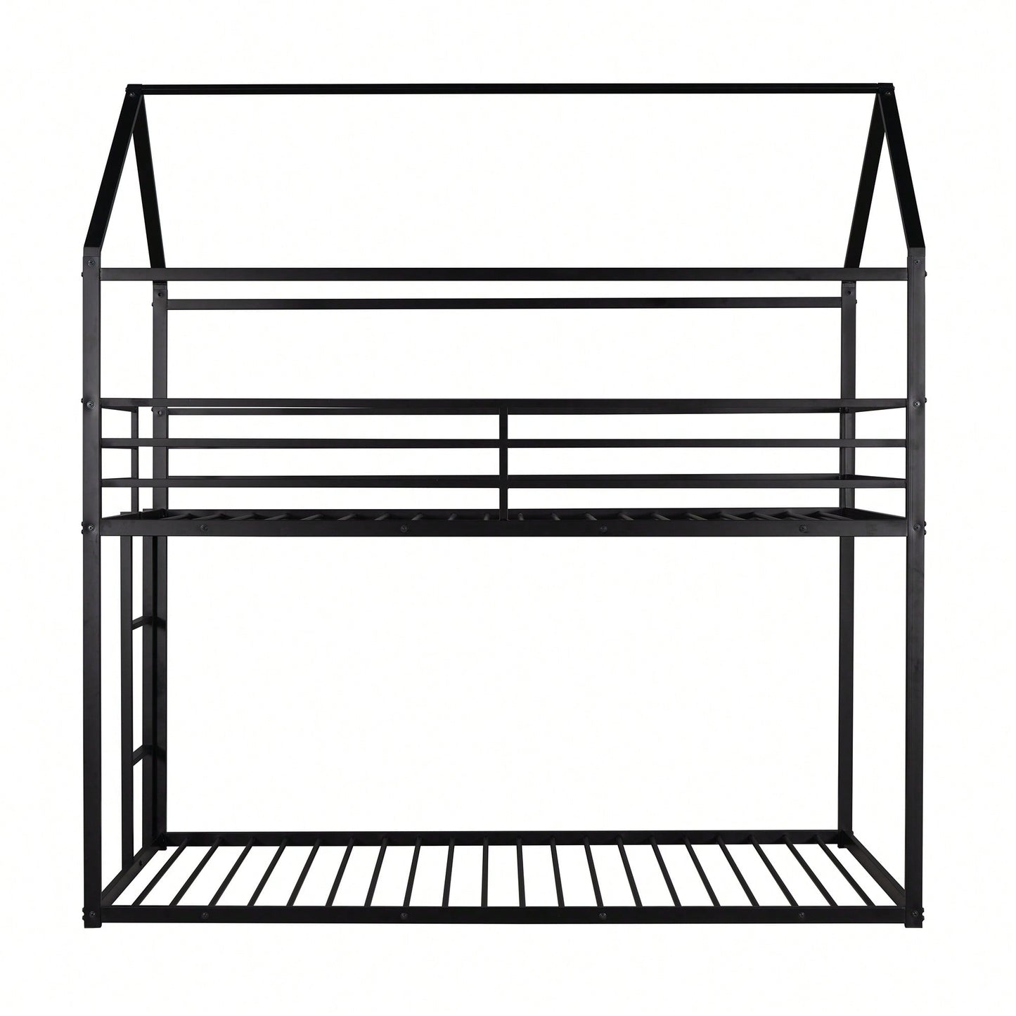Twin Over Twin Metal Bunk Bed Frame For Kids With Built-In Ladder - No Box Spring Required - White Finish
