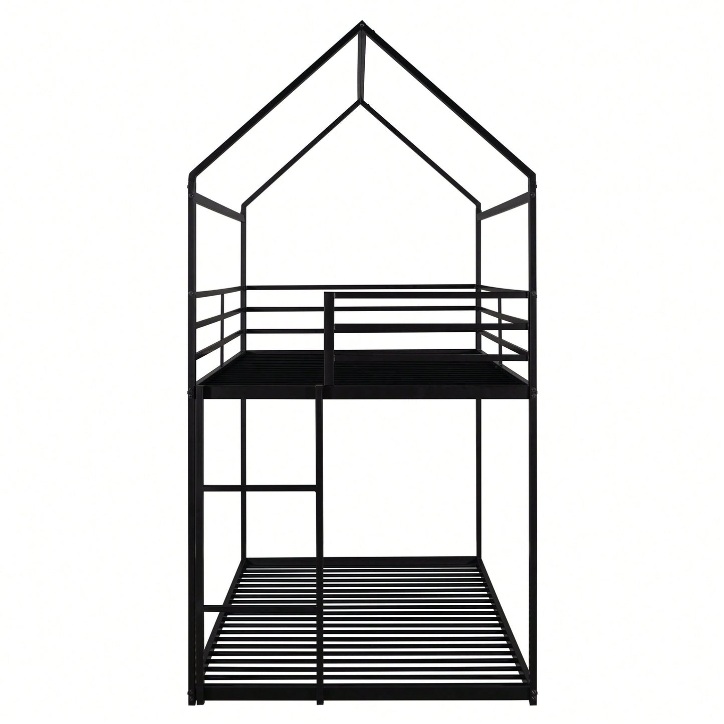Twin Over Twin Metal Bunk Bed Frame For Kids With Built-In Ladder - No Box Spring Required - White Finish