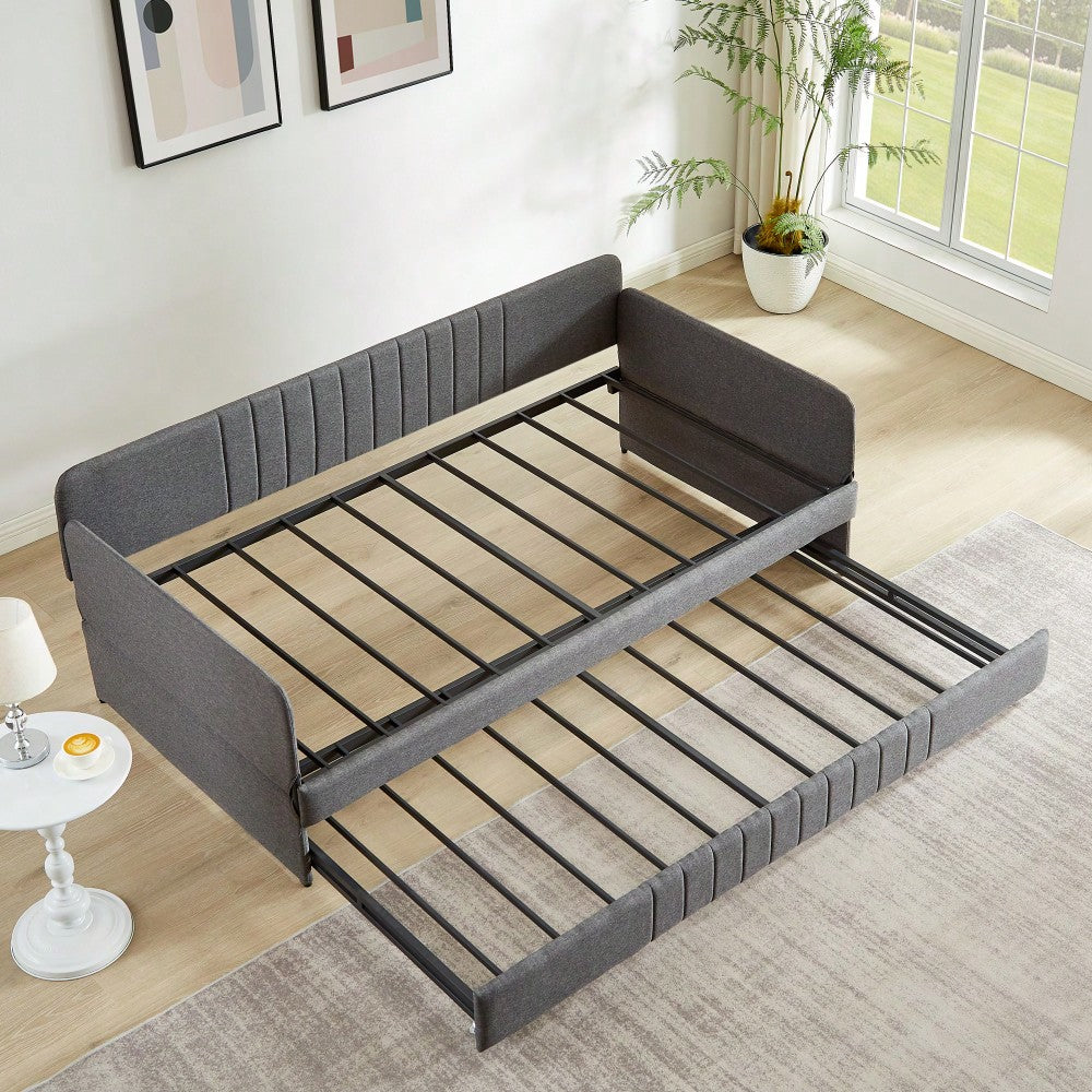 Twin Size Metal Framed Daybed Sofa Bed With Trundle 78.4''w X 41''d X 29.8''h Grey