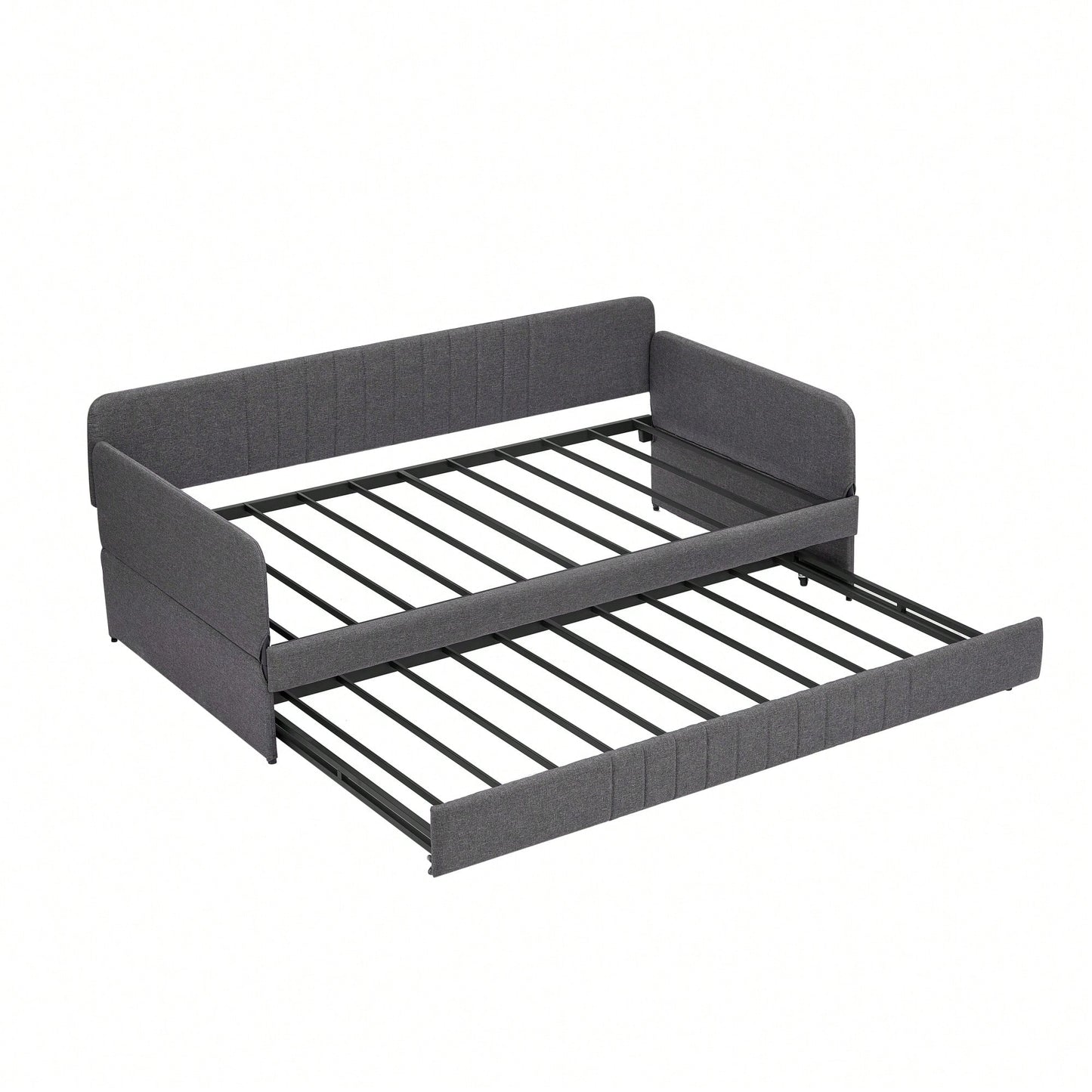 Twin Size Metal Framed Daybed Sofa Bed With Trundle 78.4''w X 41''d X 29.8''h Grey