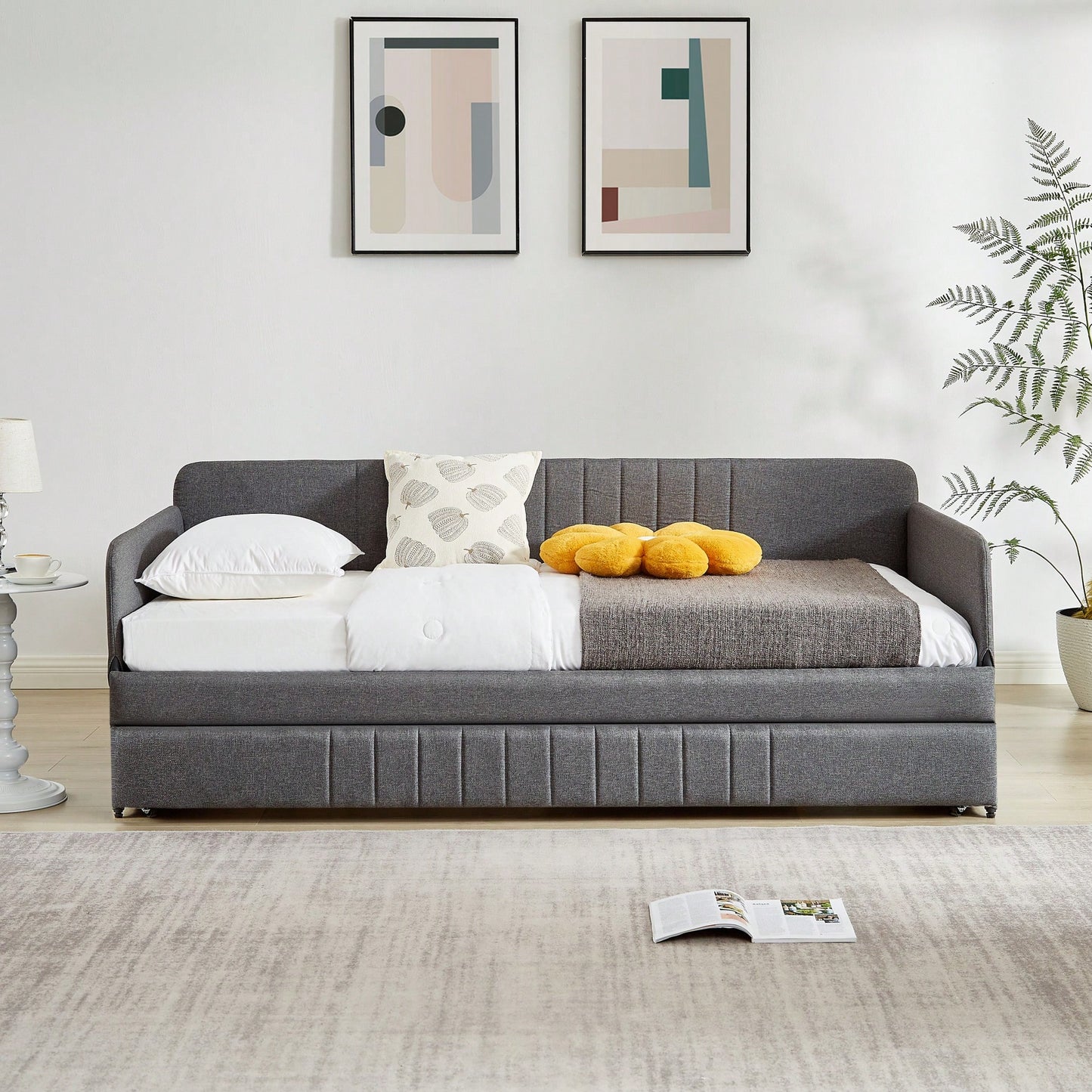 Twin Size Metal Framed Daybed Sofa Bed With Trundle 78.4''w X 41''d X 29.8''h Grey