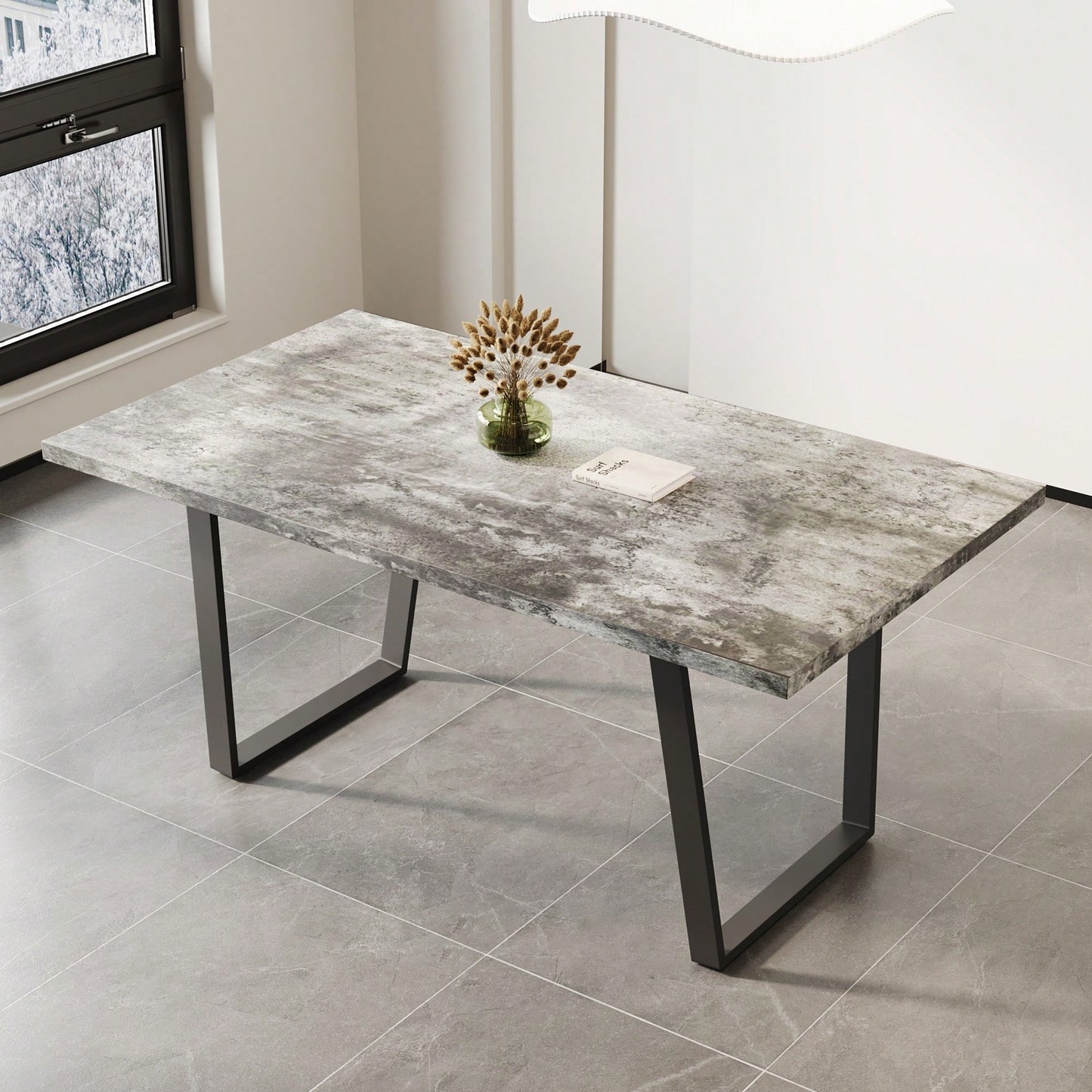 Modern 62.9-Inch Rectangular Wooden Dining Table For 6 People Ideal For Kitchen And Dining Rooms