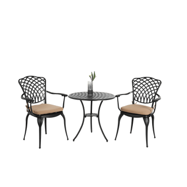 Elegant 3 Piece Outdoor Bistro Set With Cushions, Cast Aluminum Table And Chairs, All Weather Patio Furniture With Umbrella Hole, Ideal For Garden And Balcony