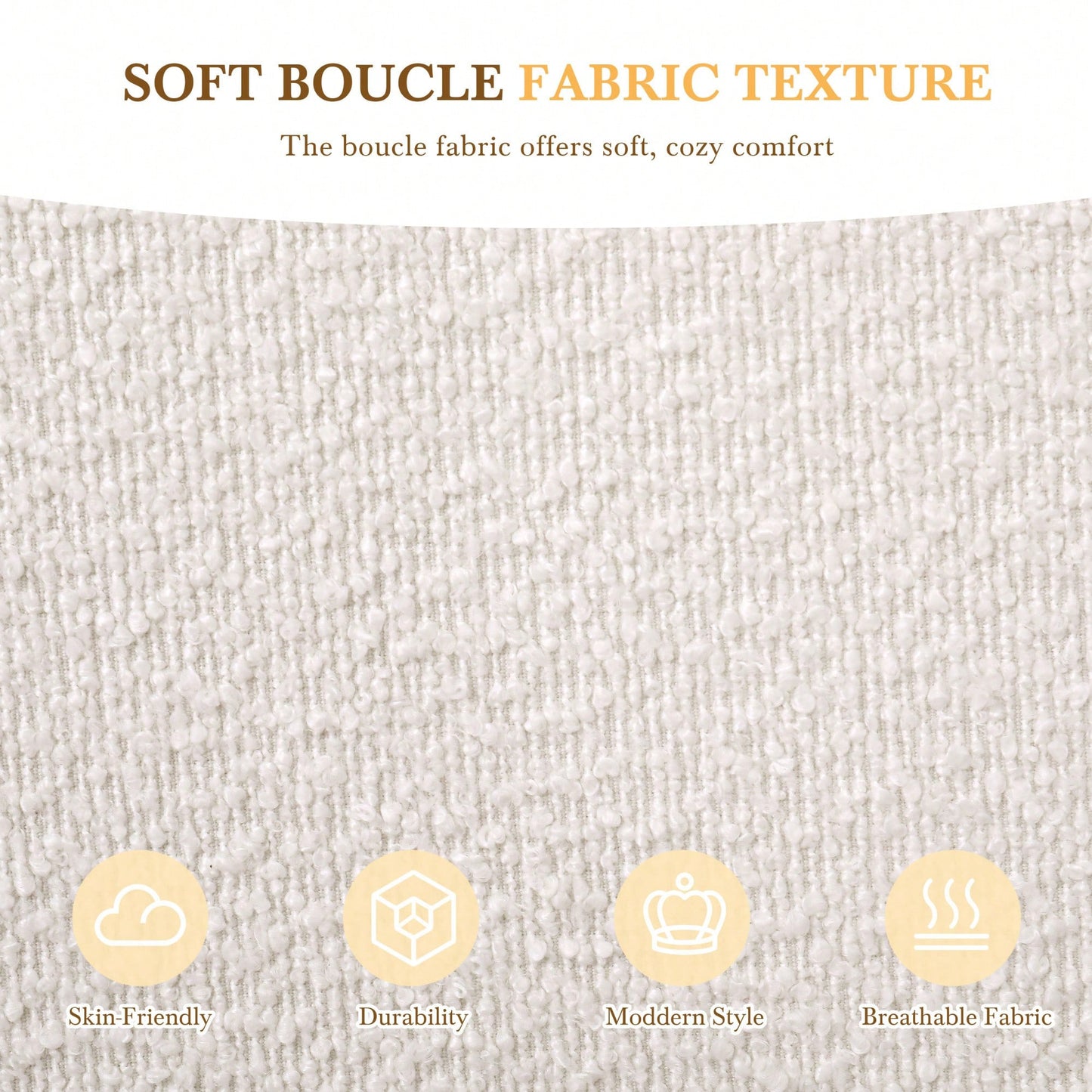 Elegant Beige Boucle Fabric Queen Size Platform Bed With Curved Headboard And Easy Assembly