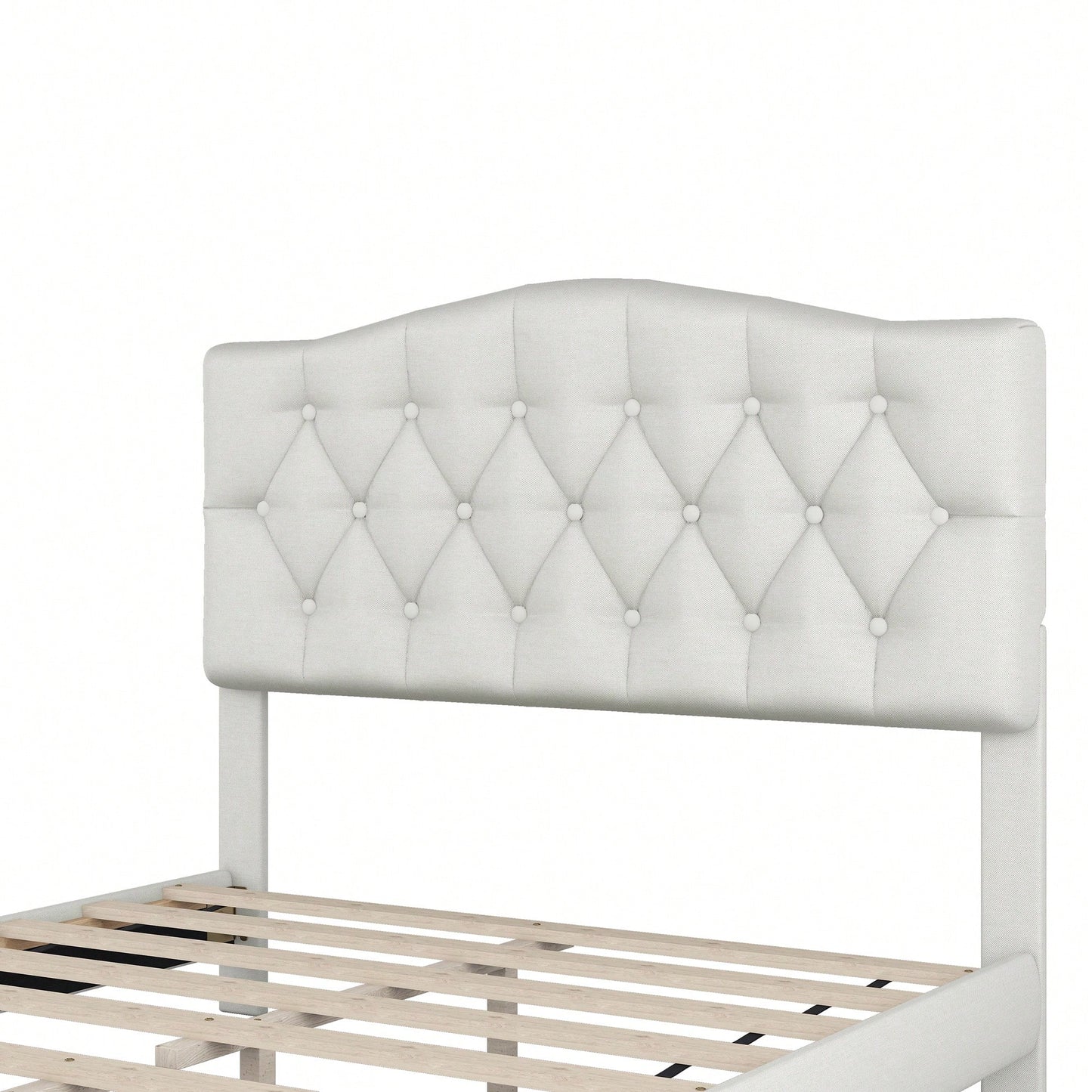 Upholstered Full Platform Bed With Saddle Curved Headboard And Diamond Tufted Design Beige