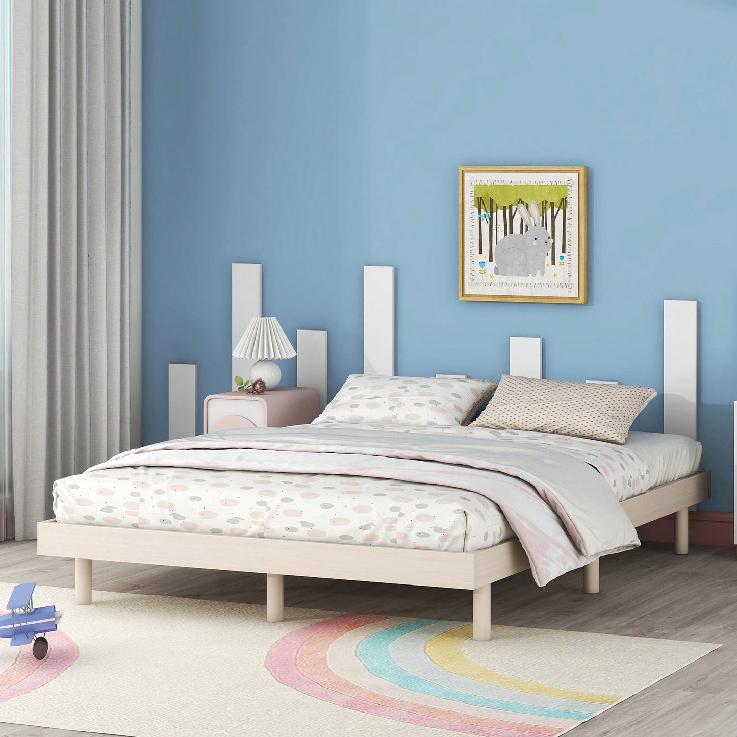 Modern White Washed Full Floating Platform Bed Frame For Stylish Bedroom Decor