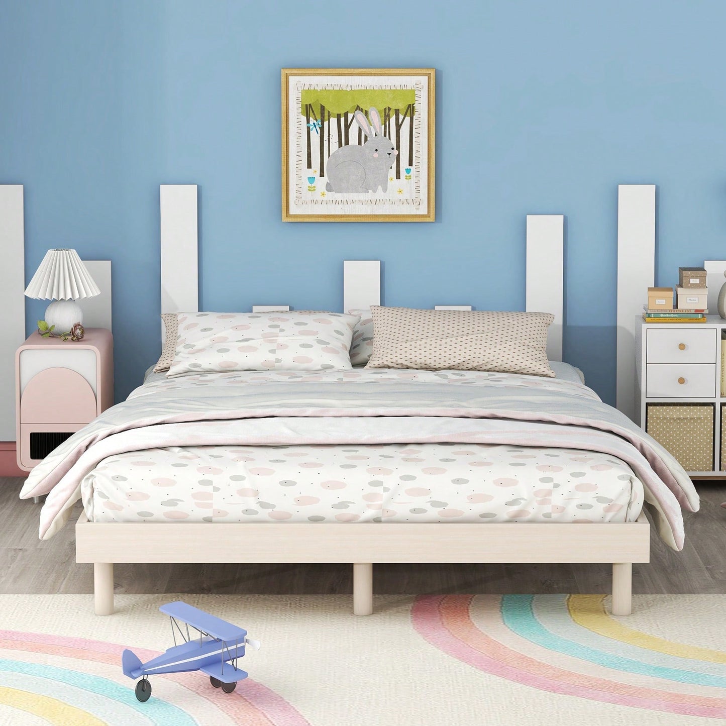Modern White Washed Full Floating Platform Bed Frame For Stylish Bedroom Decor