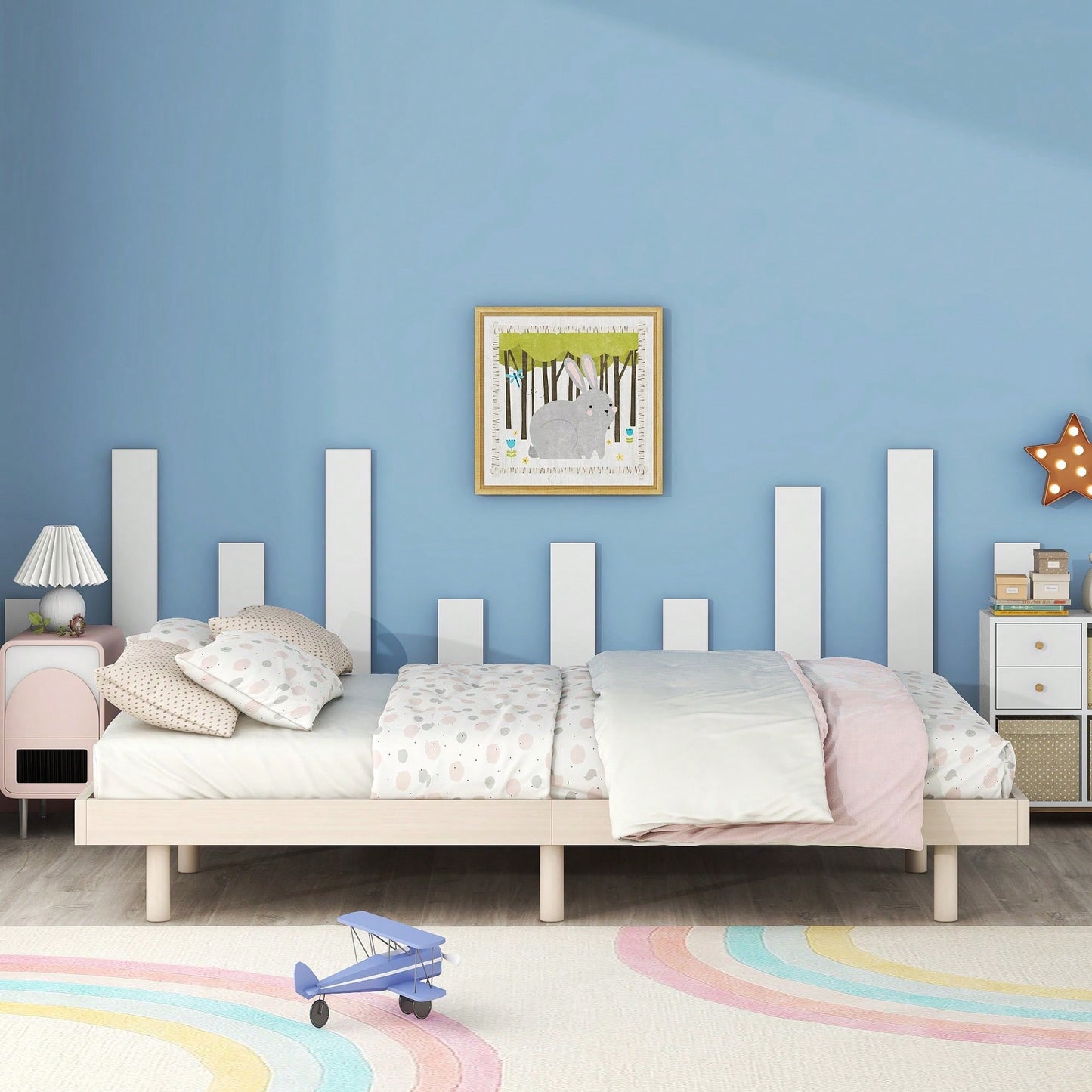 Modern White Washed Full Floating Platform Bed Frame For Stylish Bedroom Decor
