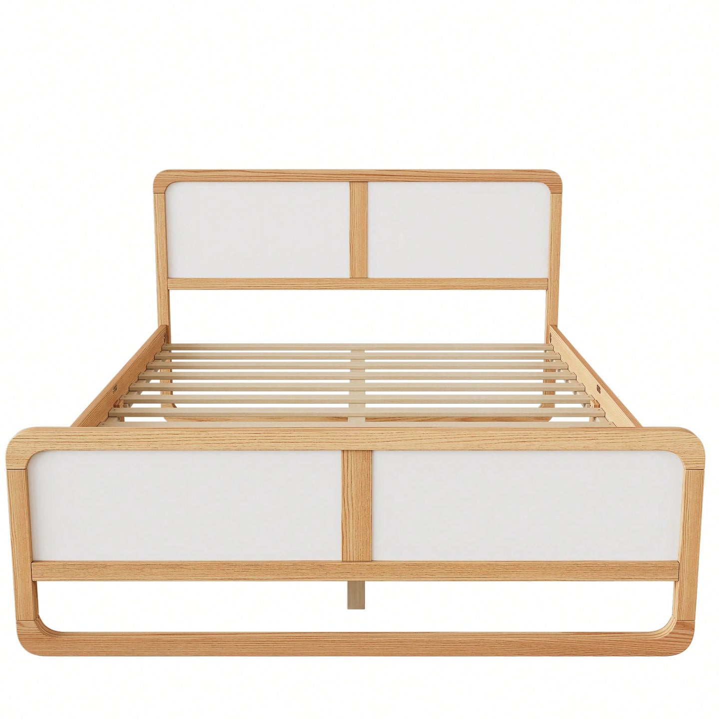 Contemporary Queen Size Solid Wood Platform Bed For Kids And Adults No Box Spring Needed Walnut And White Finish