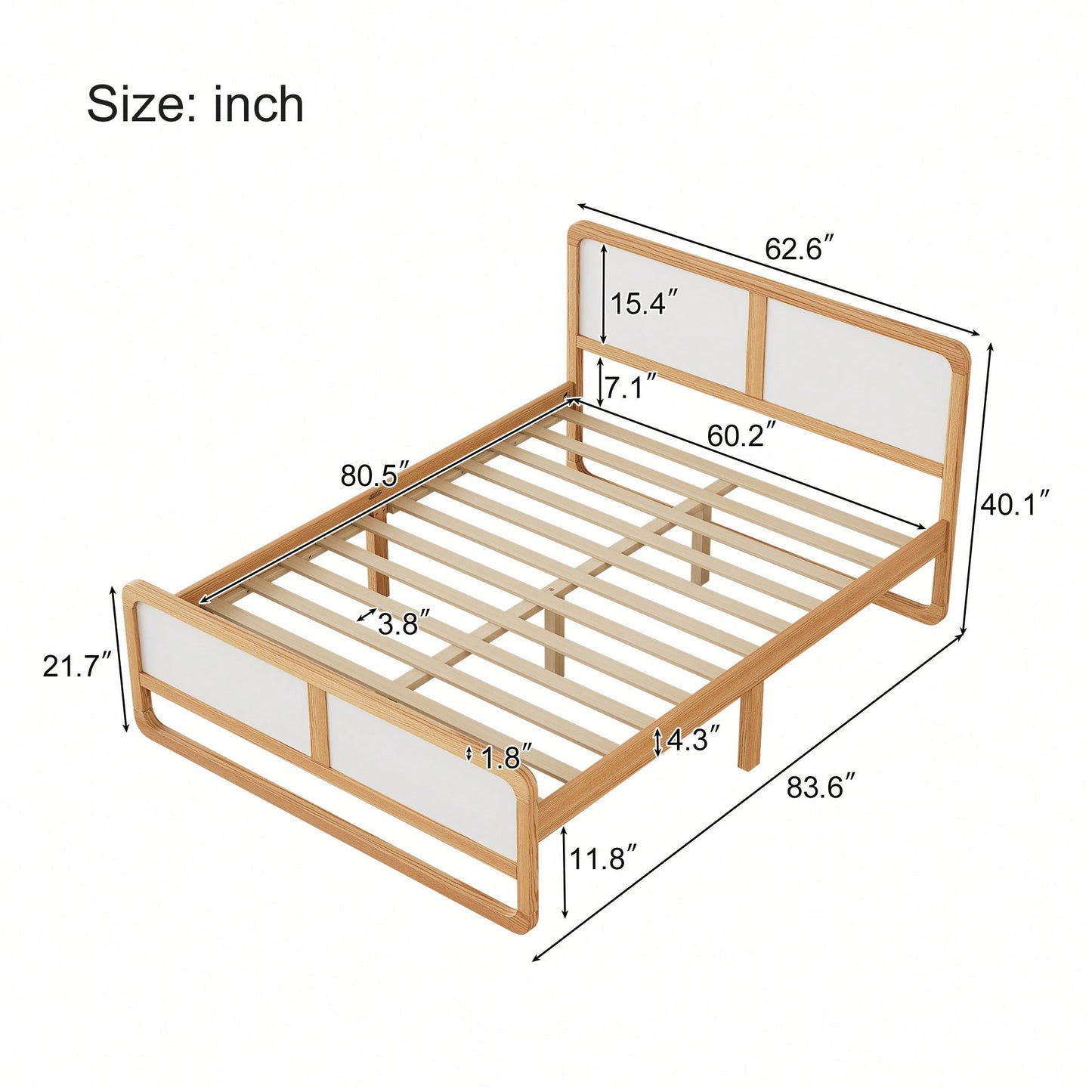 Contemporary Queen Size Solid Wood Platform Bed For Kids And Adults No Box Spring Needed Walnut And White Finish