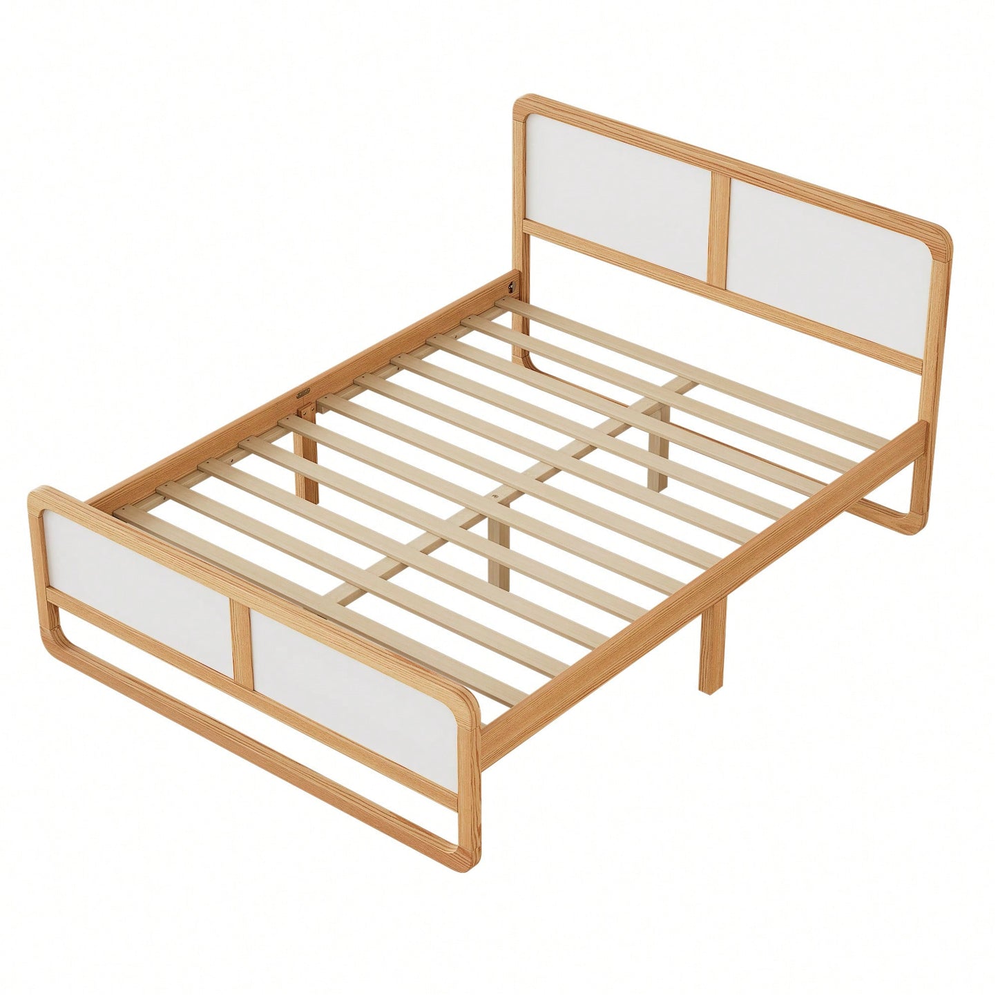 Contemporary Queen Size Solid Wood Platform Bed For Kids And Adults No Box Spring Needed Walnut And White Finish