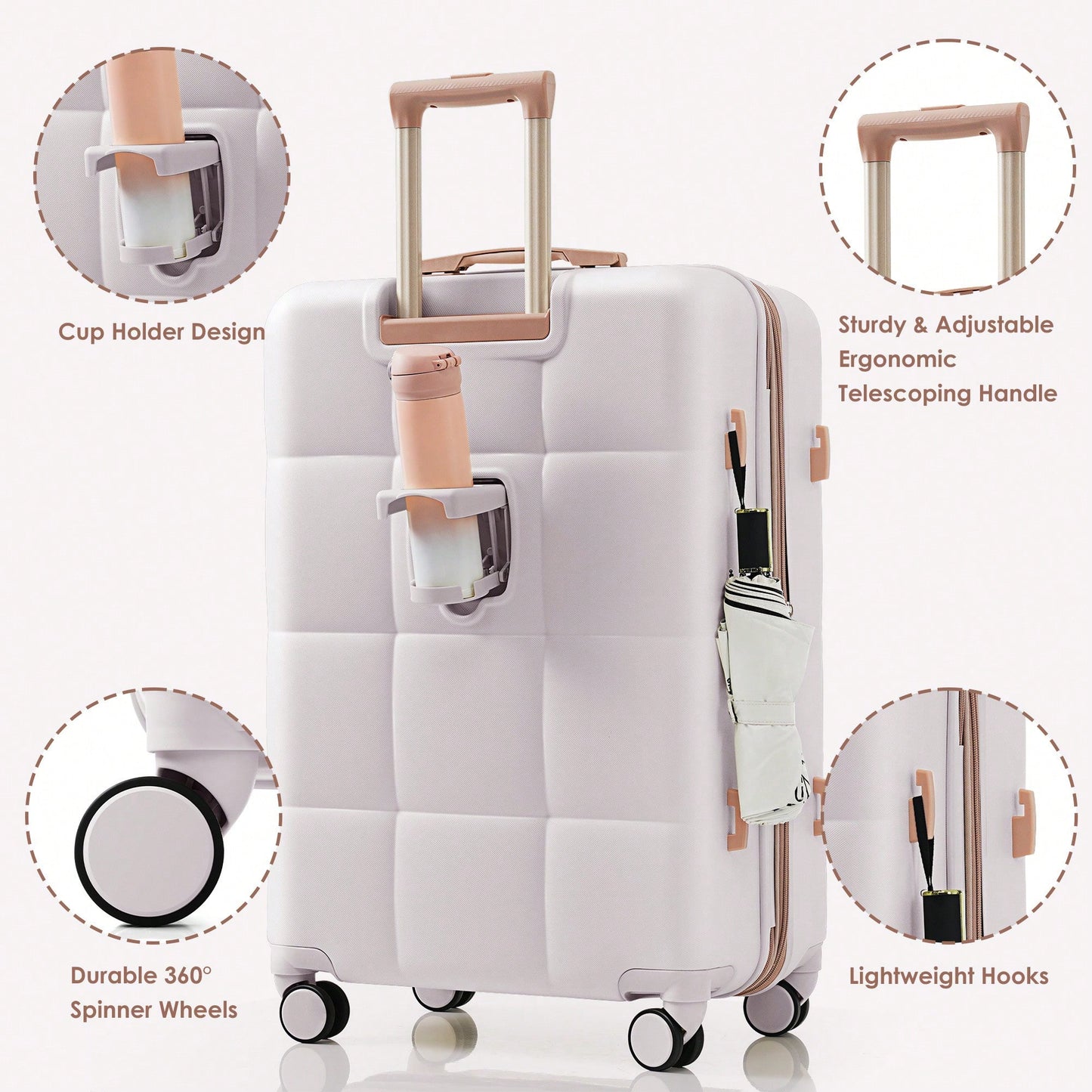 4 Piece Expandable 20-Inch Luggage Set With USB Port Durable Hard Shell Suitcase Travel Bag And Spinner Wheels Light Grey