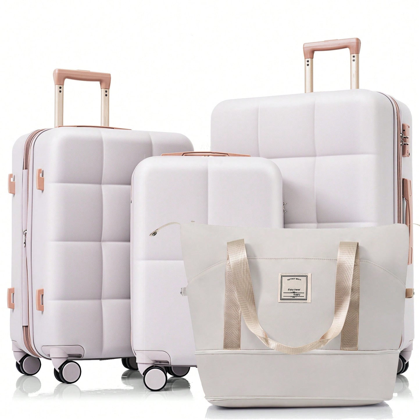 4 Piece Expandable 20-Inch Luggage Set With USB Port Durable Hard Shell Suitcase Travel Bag And Spinner Wheels Light Grey