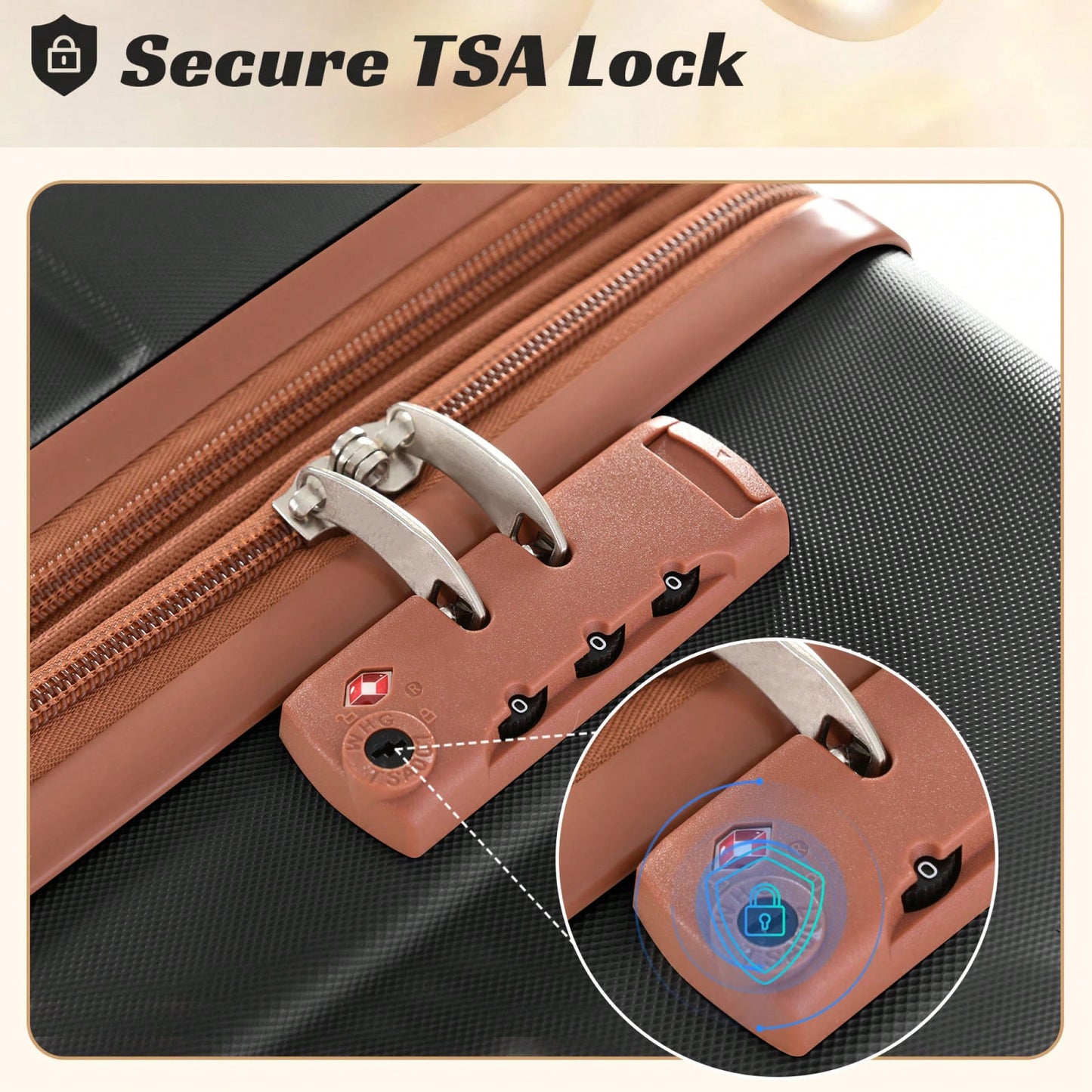 Expandable 3 Piece Hard Shell Luggage Set With Double Spinner Wheels And TSA Lock - Black Brown 20/24/28 Inch Suitcases
