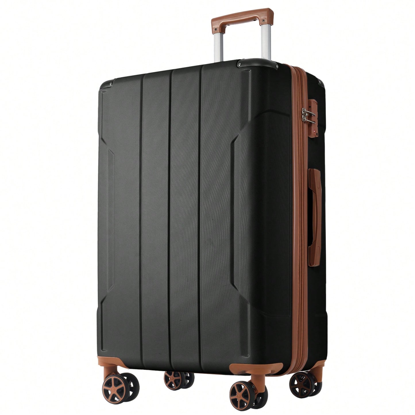 Expandable 3 Piece Hard Shell Luggage Set With Double Spinner Wheels And TSA Lock - Black Brown 20/24/28 Inch Suitcases