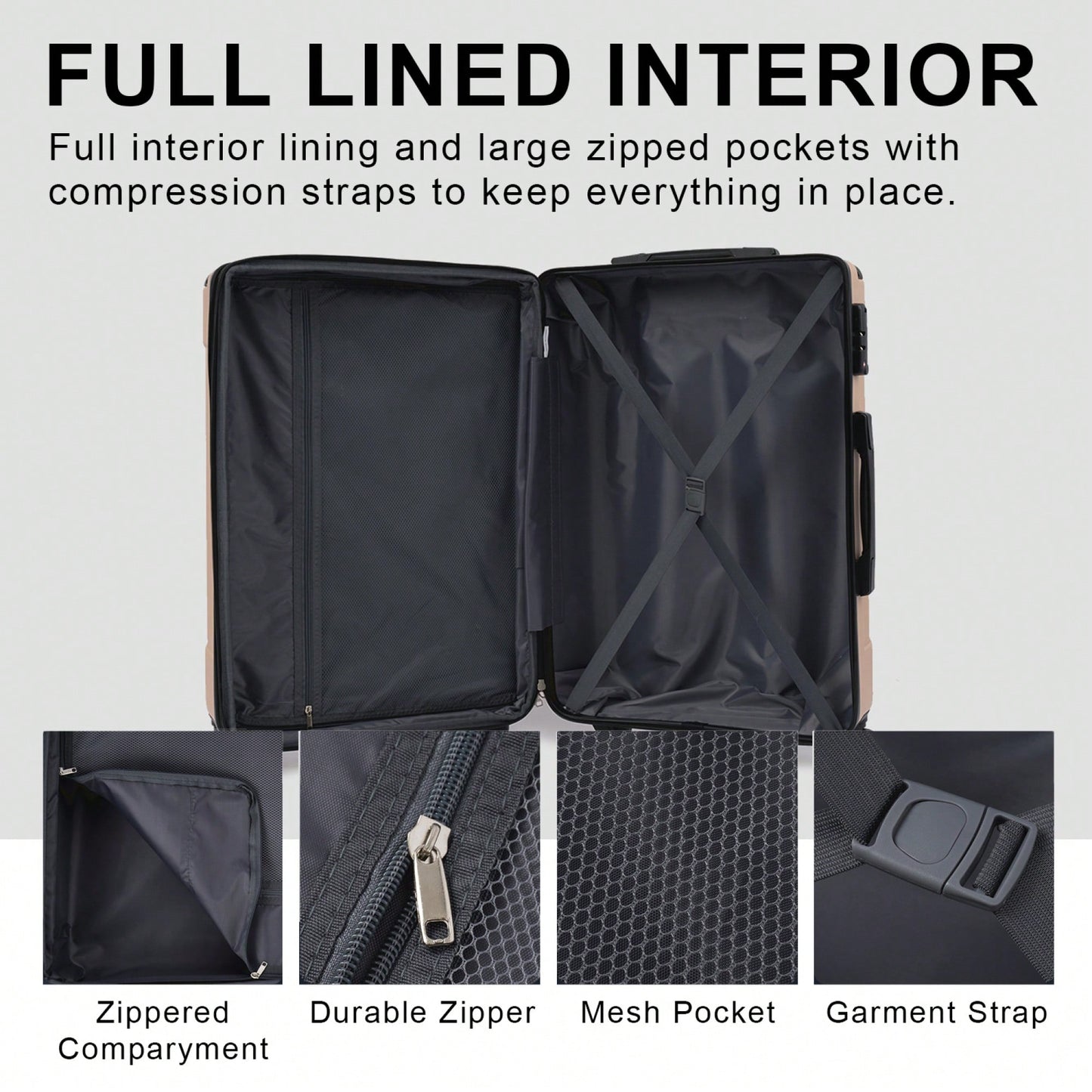 Expandable 3 Piece Hard Shell Luggage Set With Double Spinner Wheels And TSA Lock - Black Brown 20/24/28 Inch Suitcases