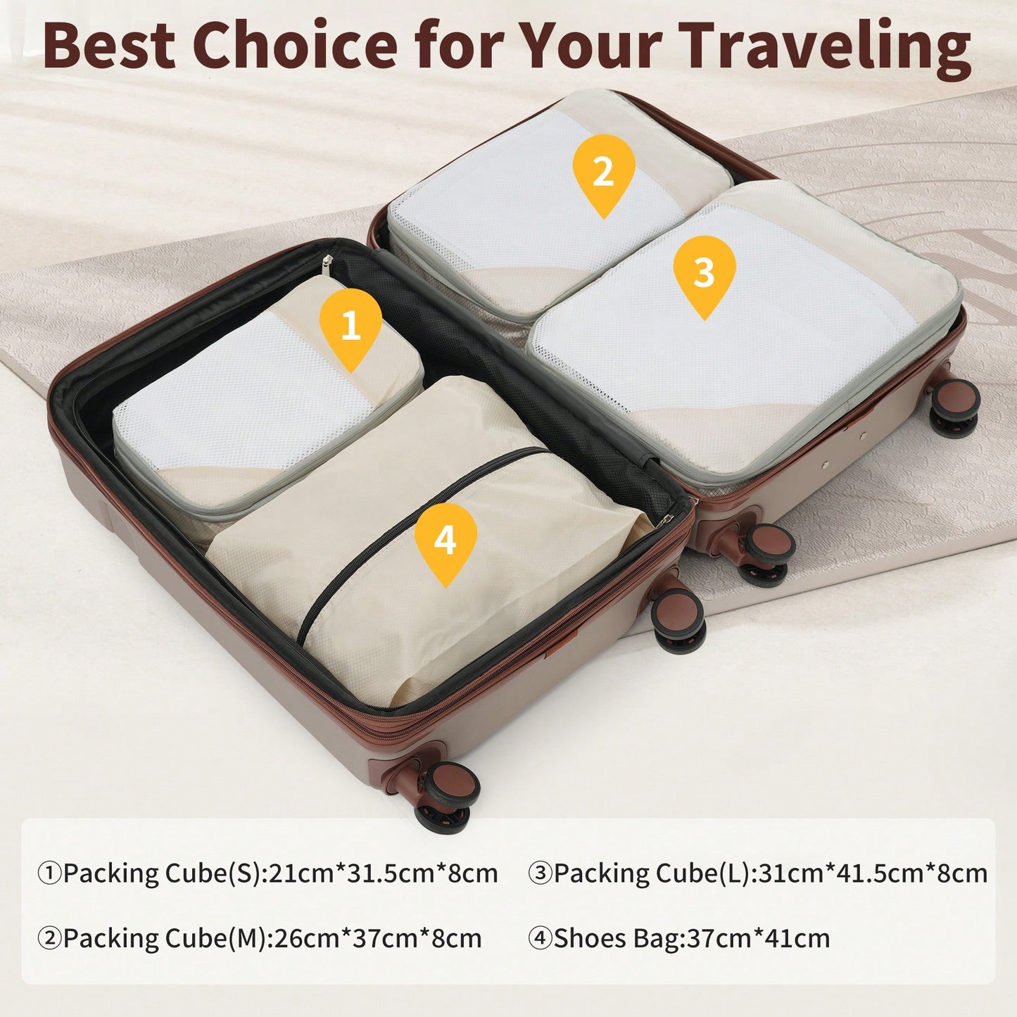 4 Piece Lightweight Luggage Set With Compression Packing Cubes Expandable Spinner Wheels And TSA Lock 16in 20in 24in 28in