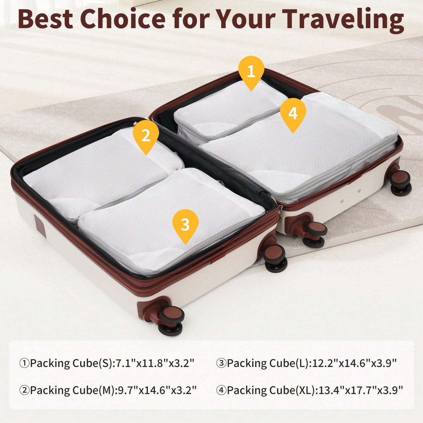 4 Piece Lightweight Luggage Set With Compression Packing Cubes Expandable Spinner Wheels And TSA Lock 16in 20in 24in 28in