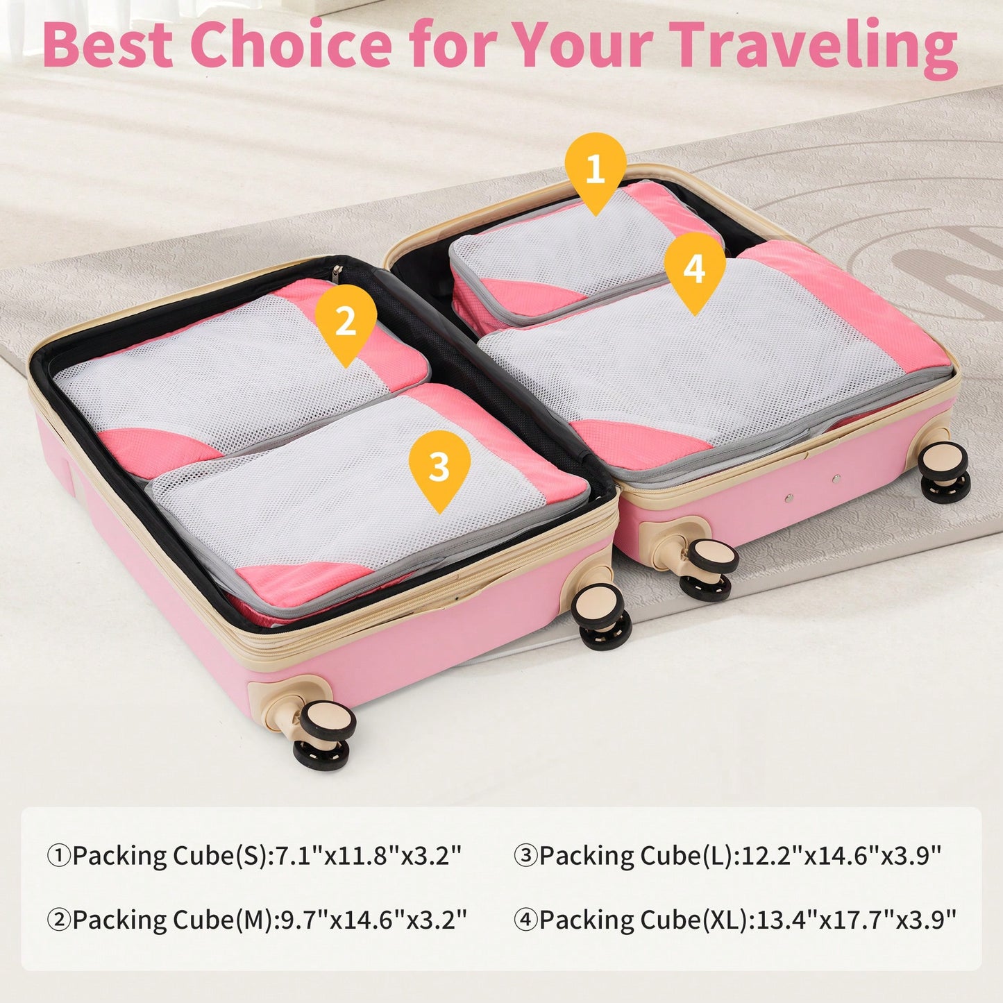 4 Piece Lightweight Luggage Set With Compression Packing Cubes Expandable Spinner Wheels And TSA Lock 16in 20in 24in 28in
