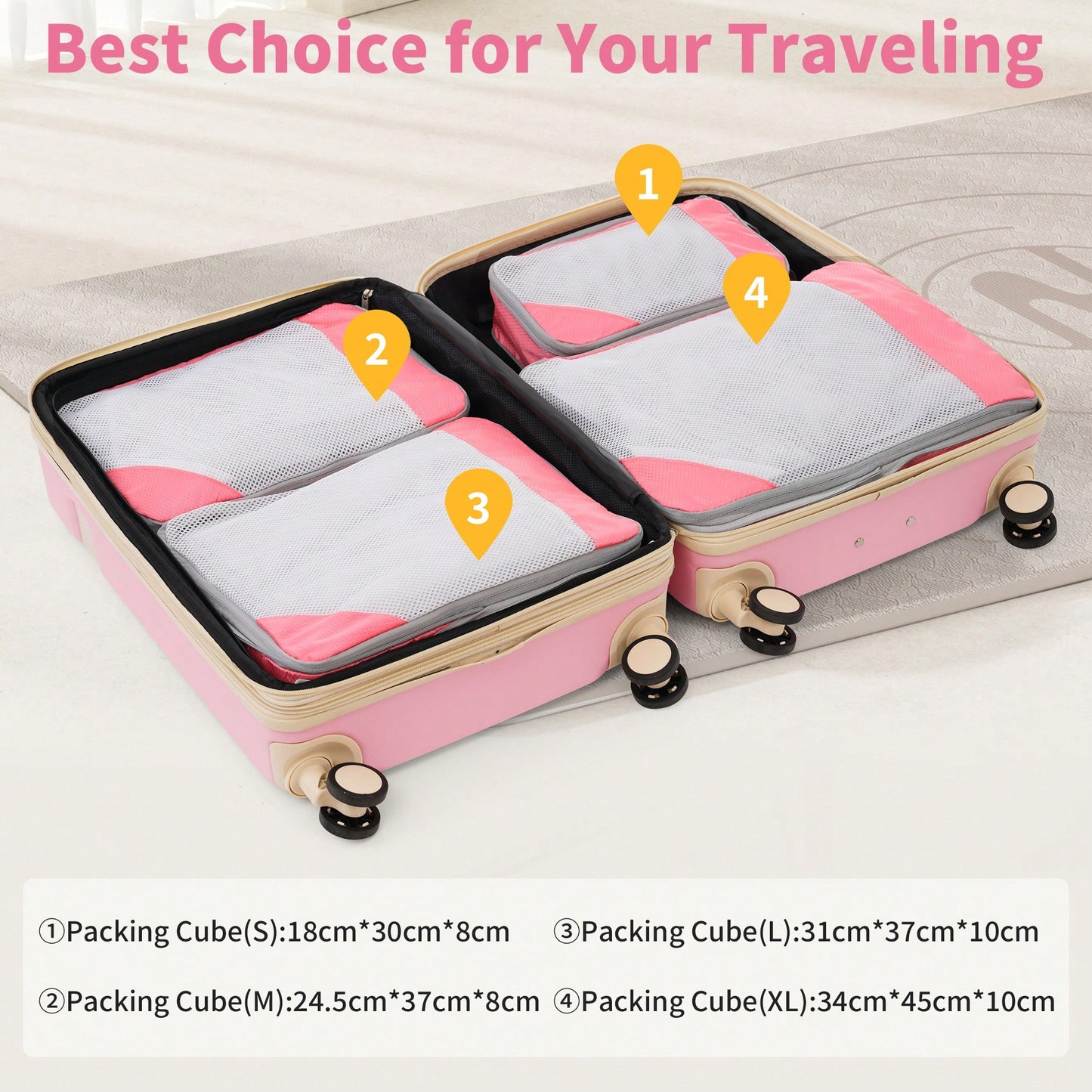 4 Piece Lightweight Luggage Set With Compression Packing Cubes Expandable Spinner Wheels And TSA Lock 16in 20in 24in 28in