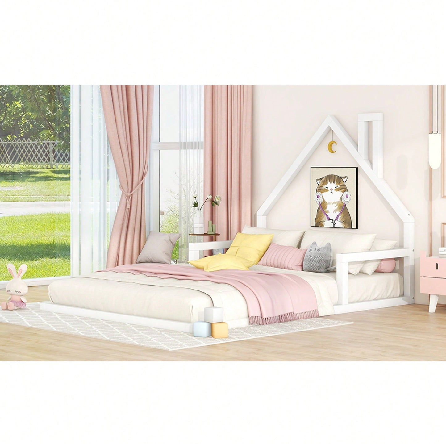 House-Shaped Headboard Full Size Wooden Bed In White Finish