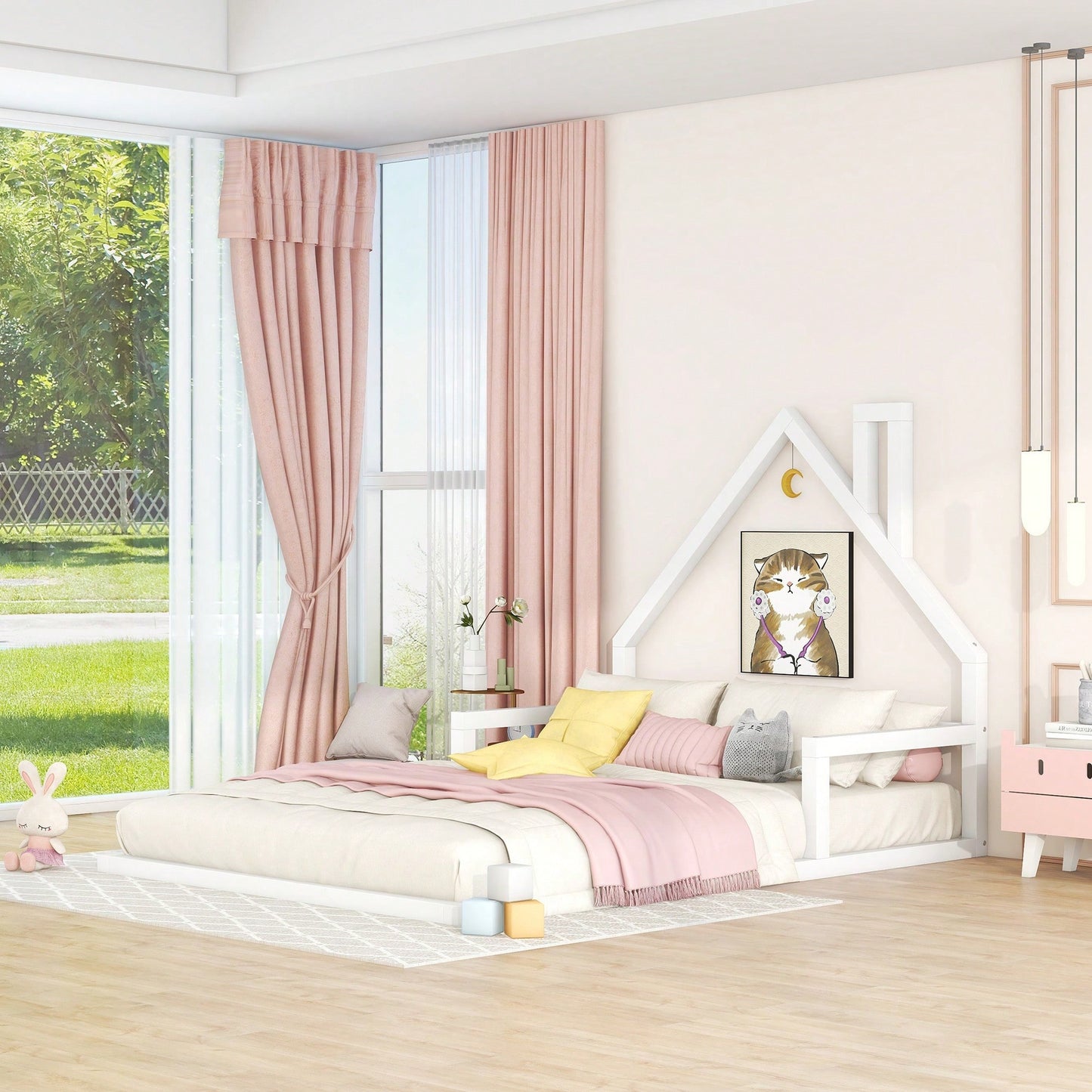 House-Shaped Headboard Full Size Wooden Bed In White Finish