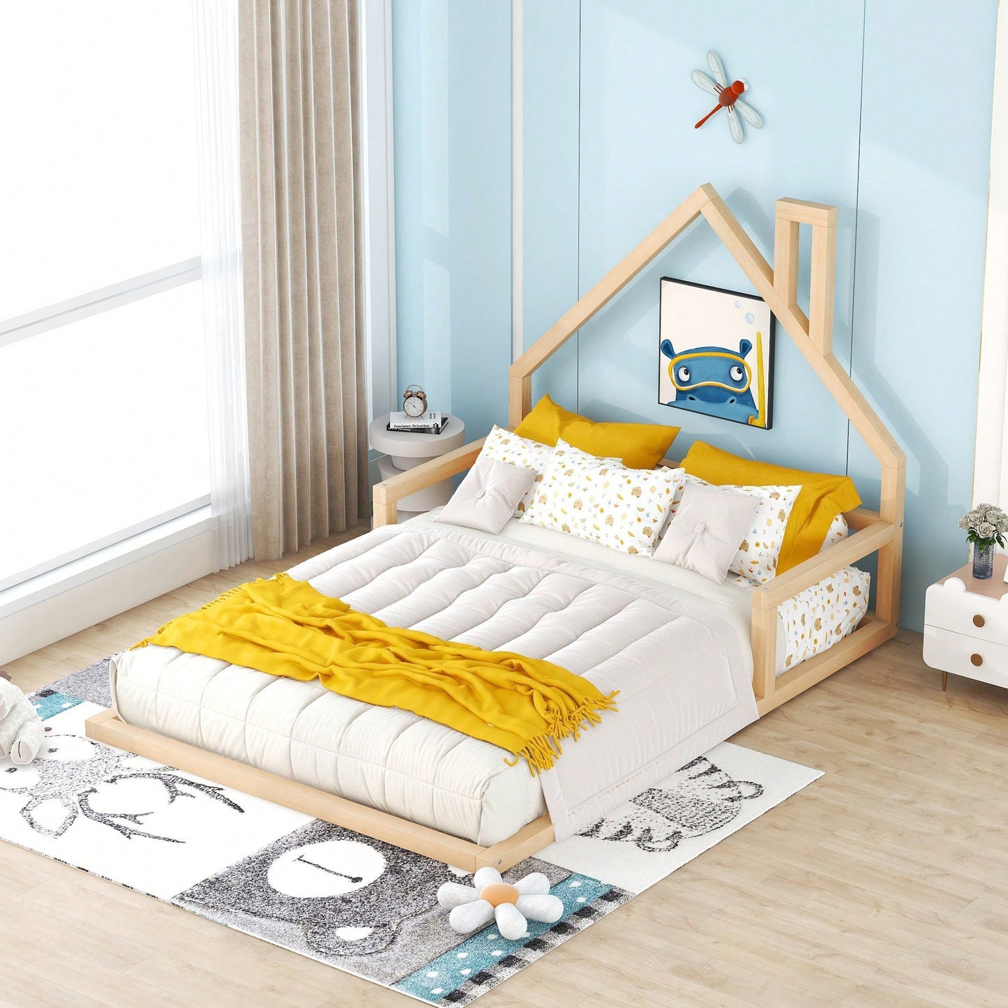 House-Shaped Headboard Full Size Wooden Bed In White Finish