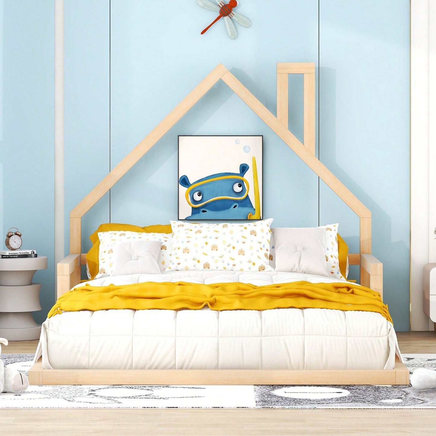 House-Shaped Headboard Full Size Wooden Bed In White Finish