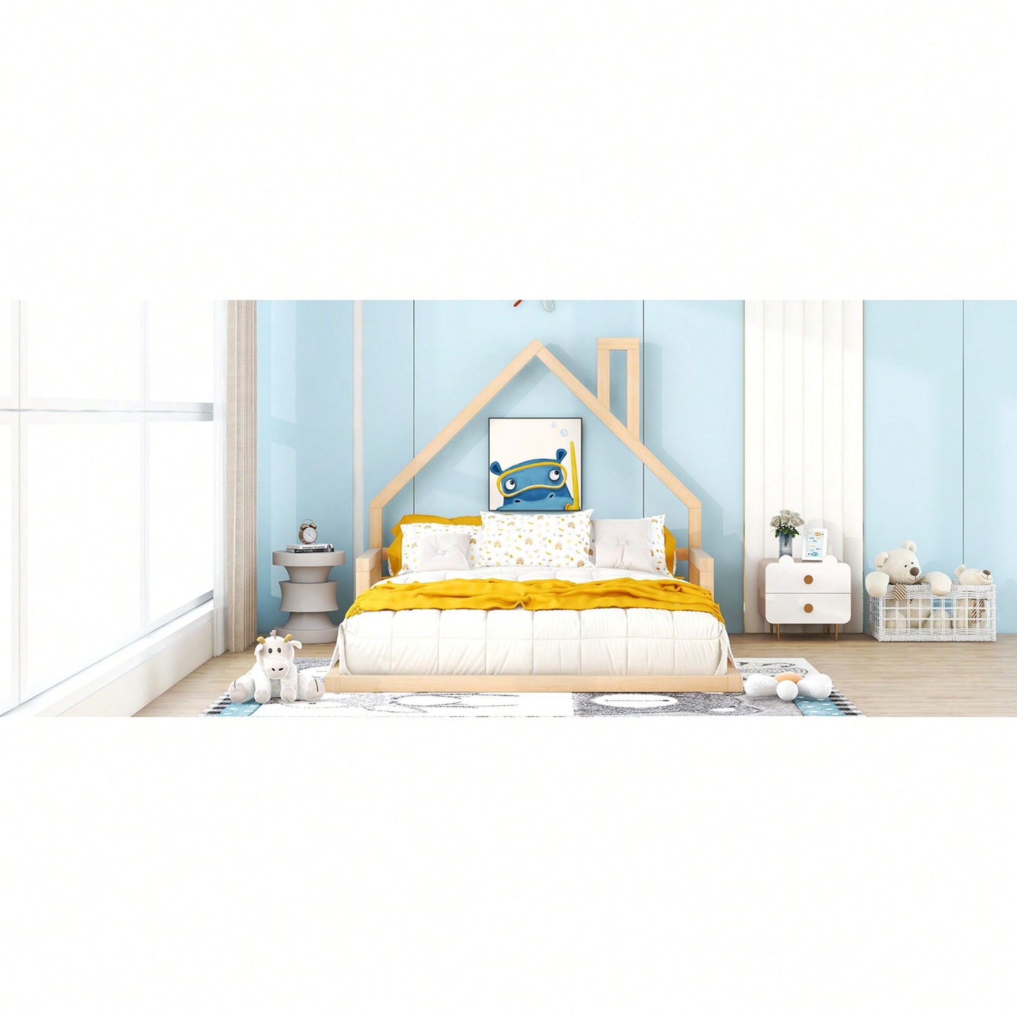 House-Shaped Headboard Full Size Wooden Bed In White Finish