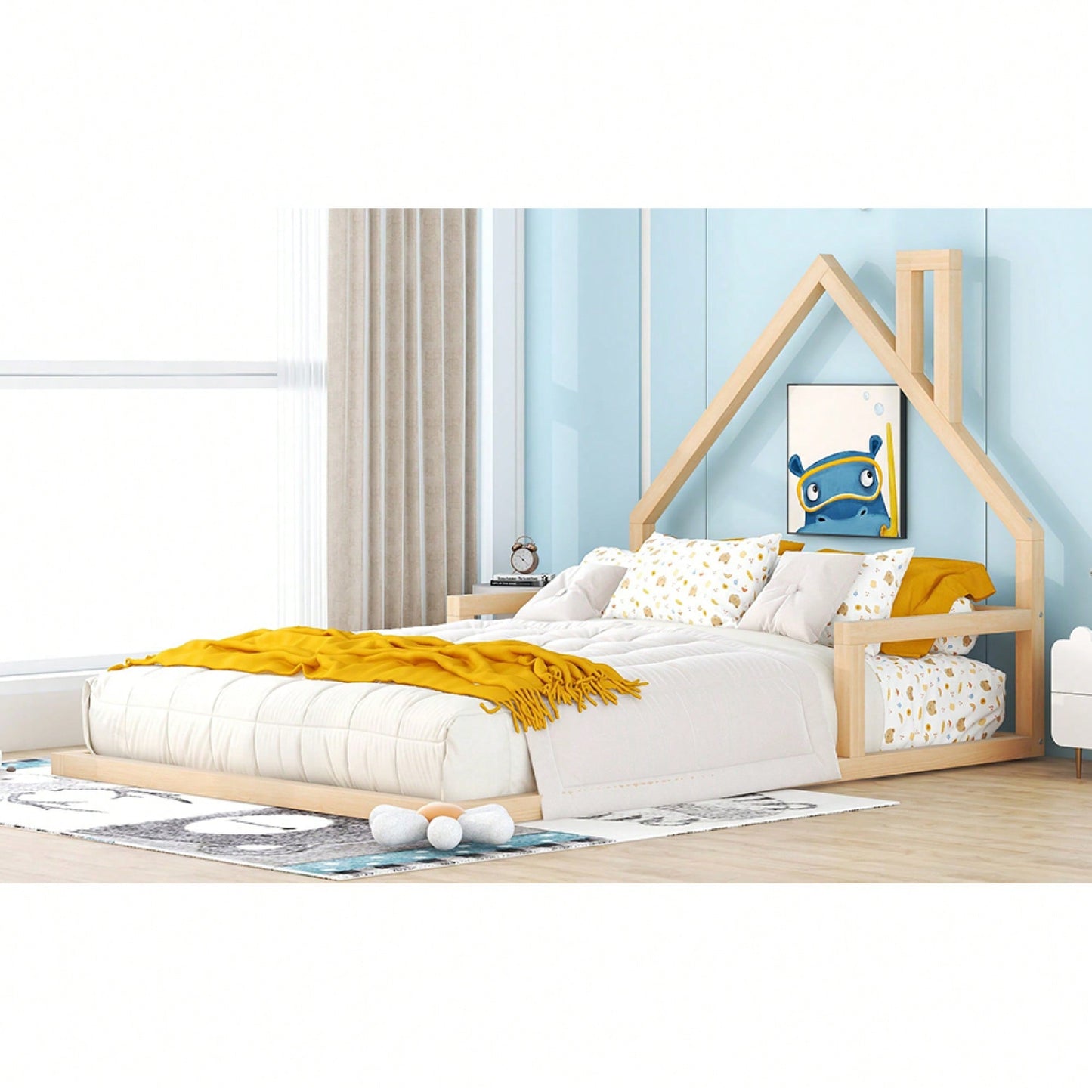 House-Shaped Headboard Full Size Wooden Bed In White Finish