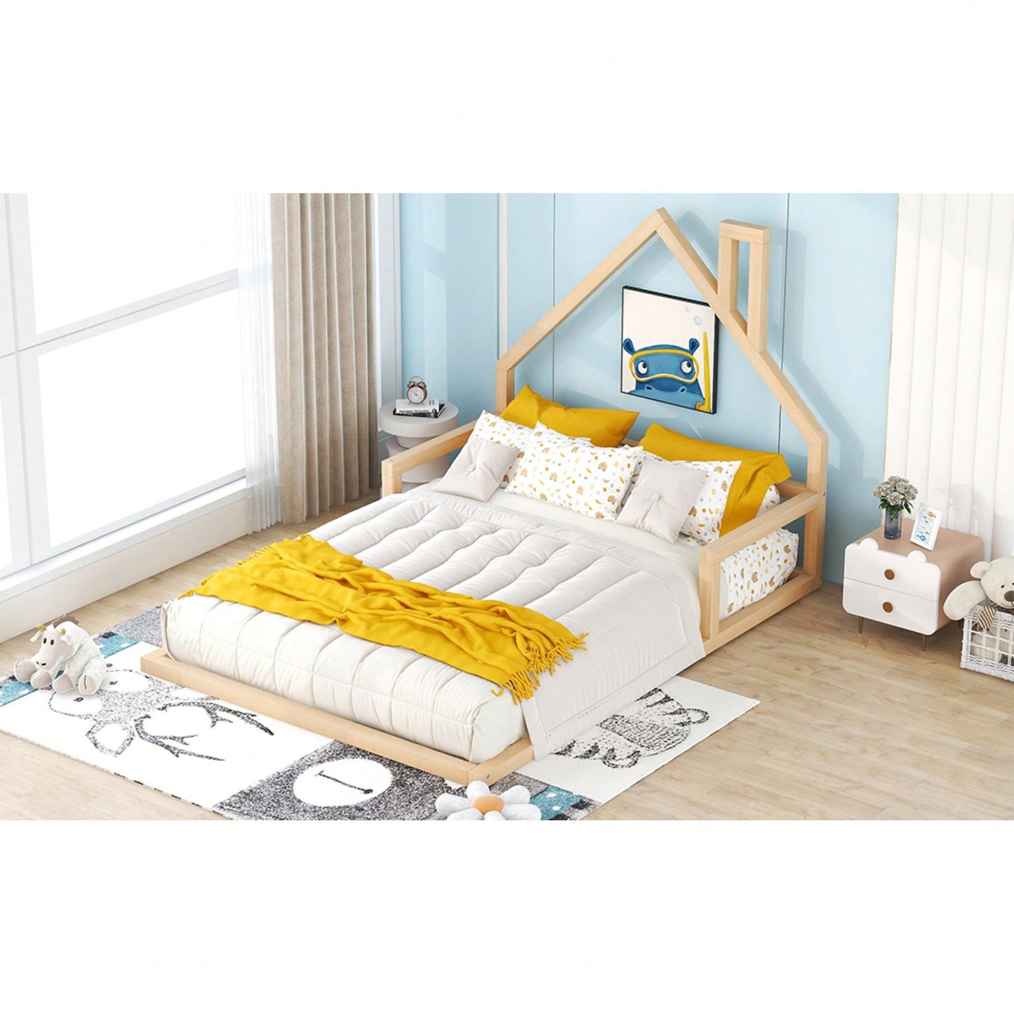 House-Shaped Headboard Full Size Wooden Bed In White Finish